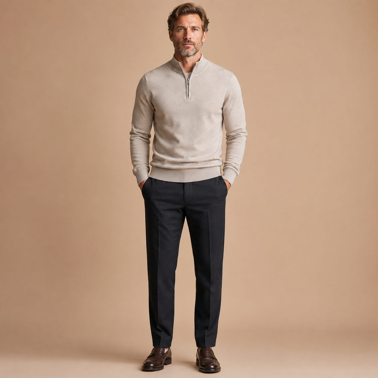 Men's Half Zip Jumper - Pullover with Zip and High Collar