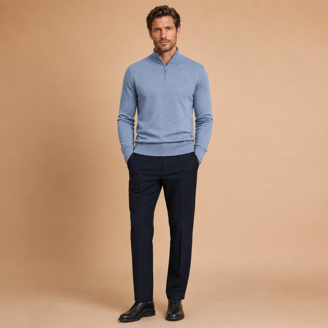 Men's Half Zip Jumper - Pullover with Zip and High Collar