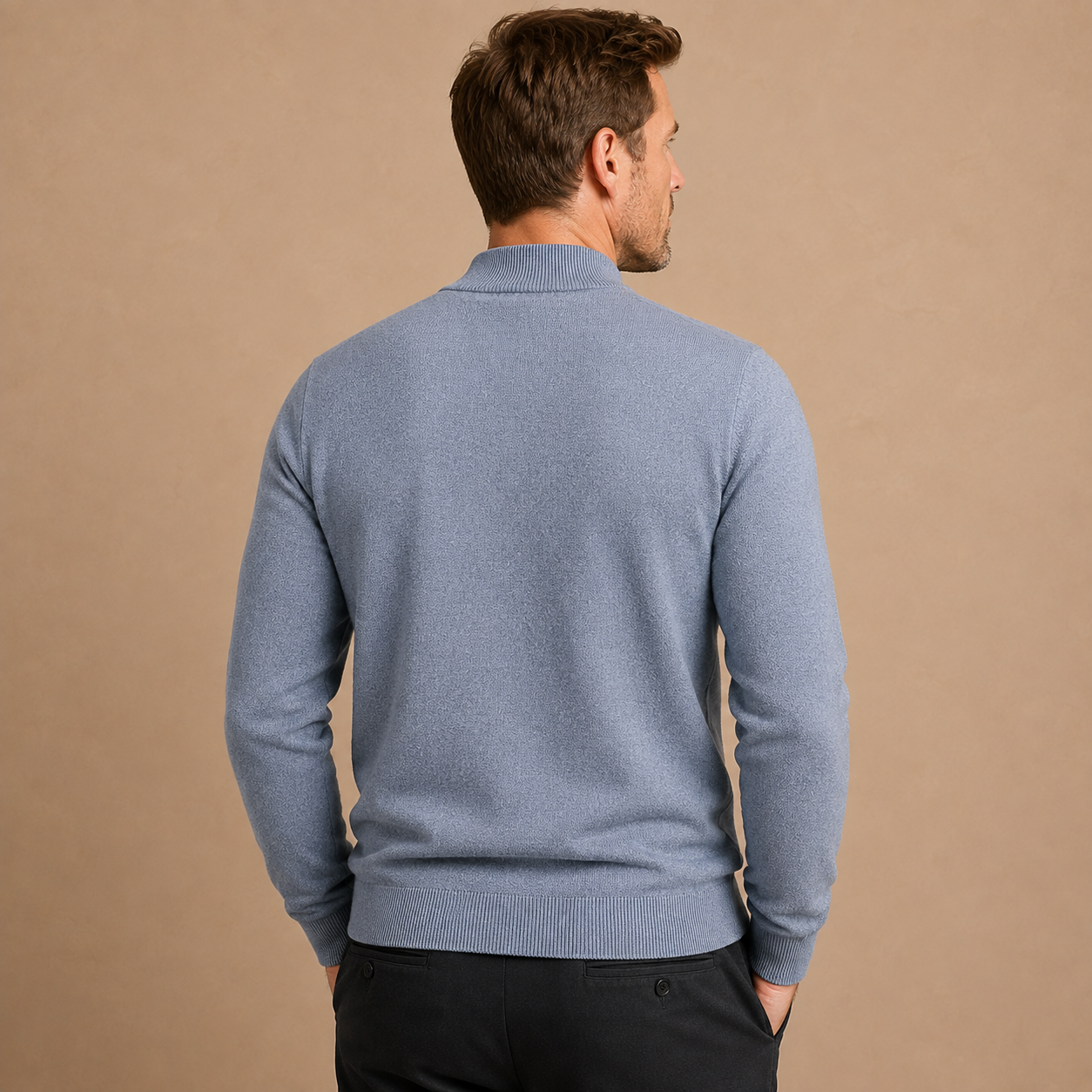 Men's Fine Knit Roll Neck Jumper - Long-Sleeve Pullover