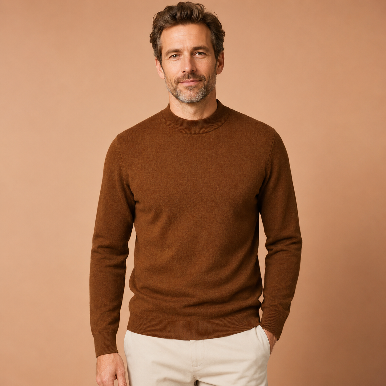 Men's Fine Knit Roll Neck Jumper - Long-Sleeve Pullover