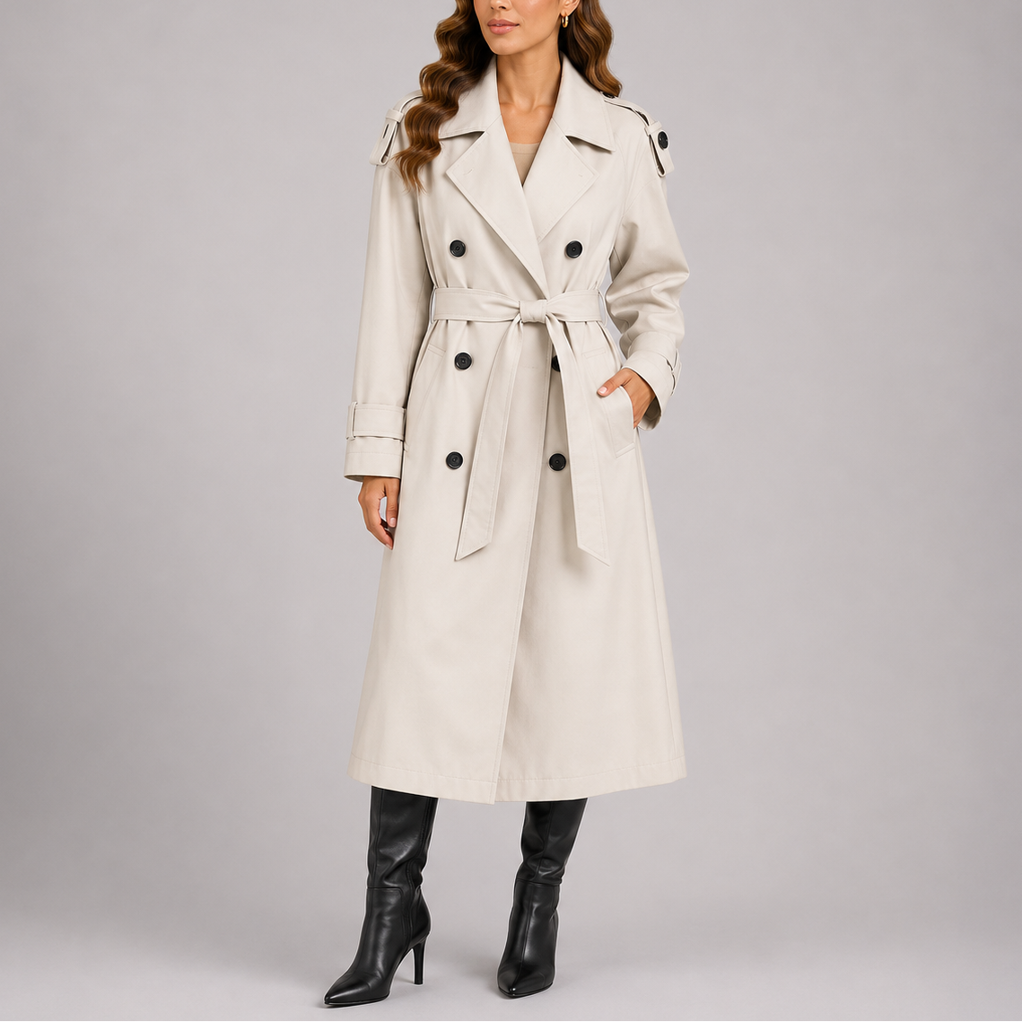 Women's Tailored Trench Coat with Waist Belt