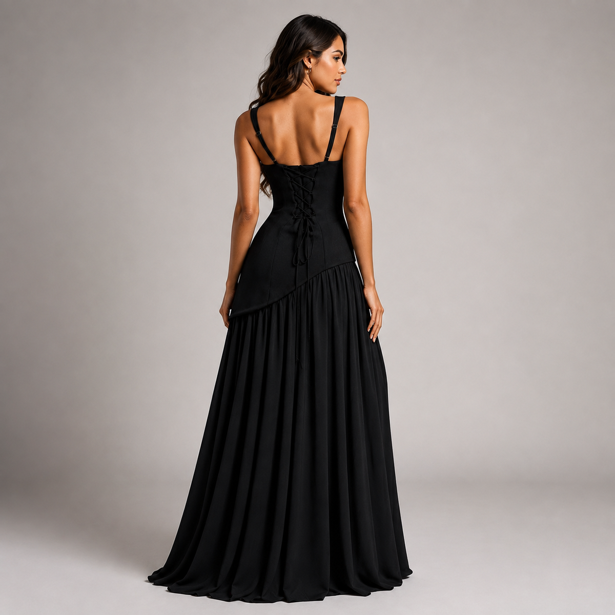 Women's Satin-Look Maxi Dress – Draped Skirt & Side Slit