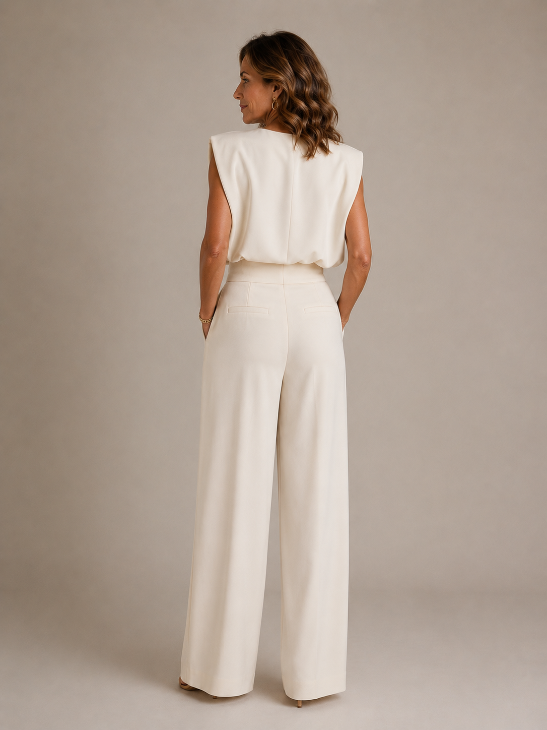 Women's Sleeveless Wide Leg Jumpsuit – Pleated Casual Design