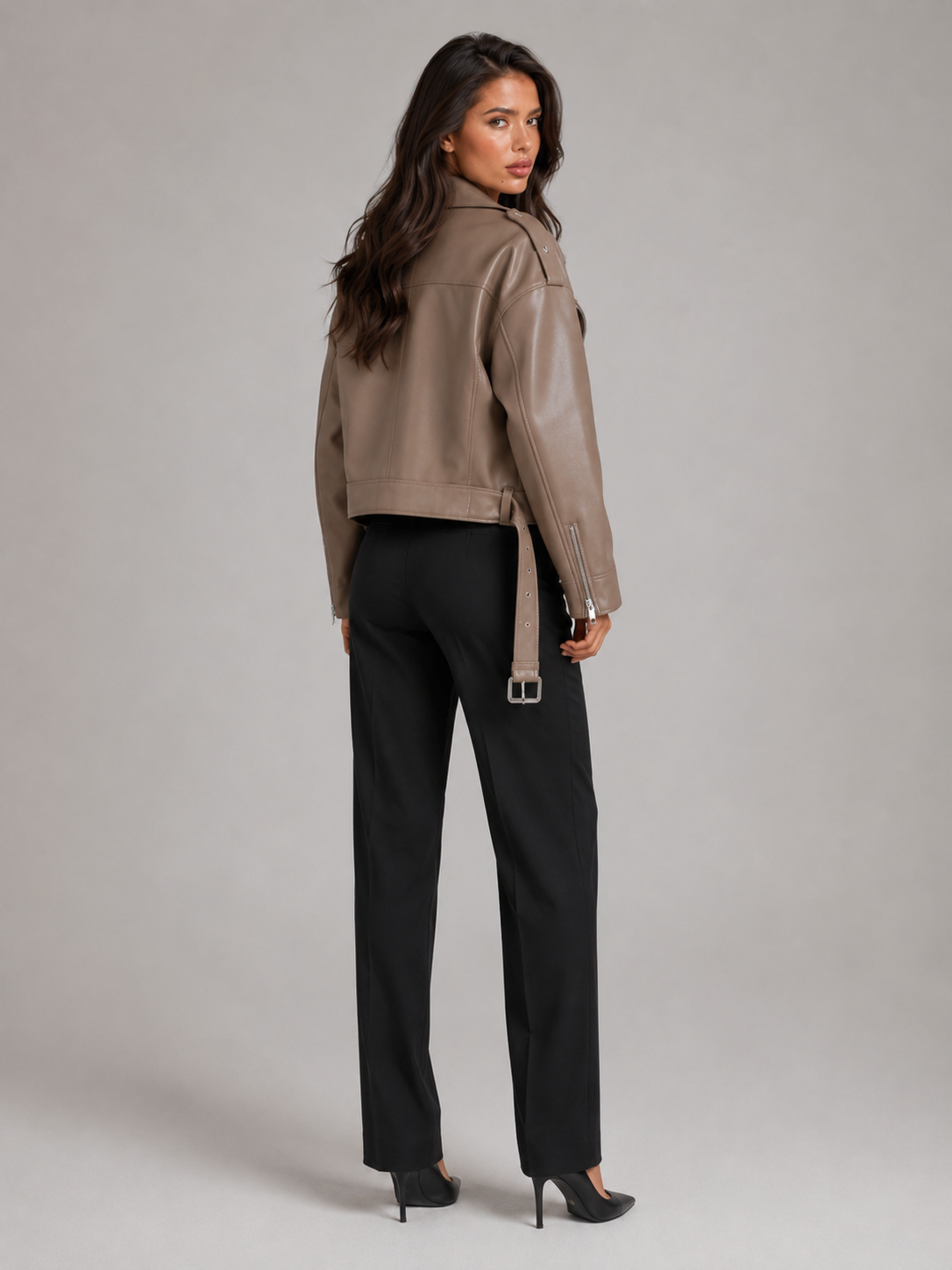 Oversized Biker Jacket in Synthetic Leather for Women