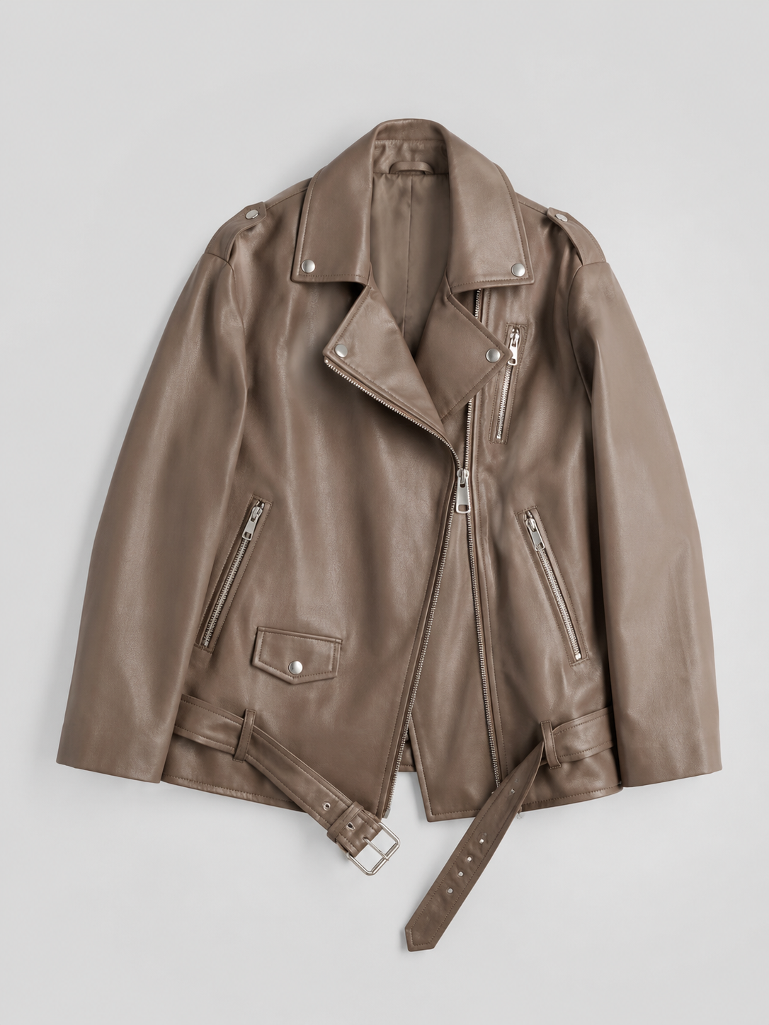 Oversized Biker Jacket in Synthetic Leather for Women