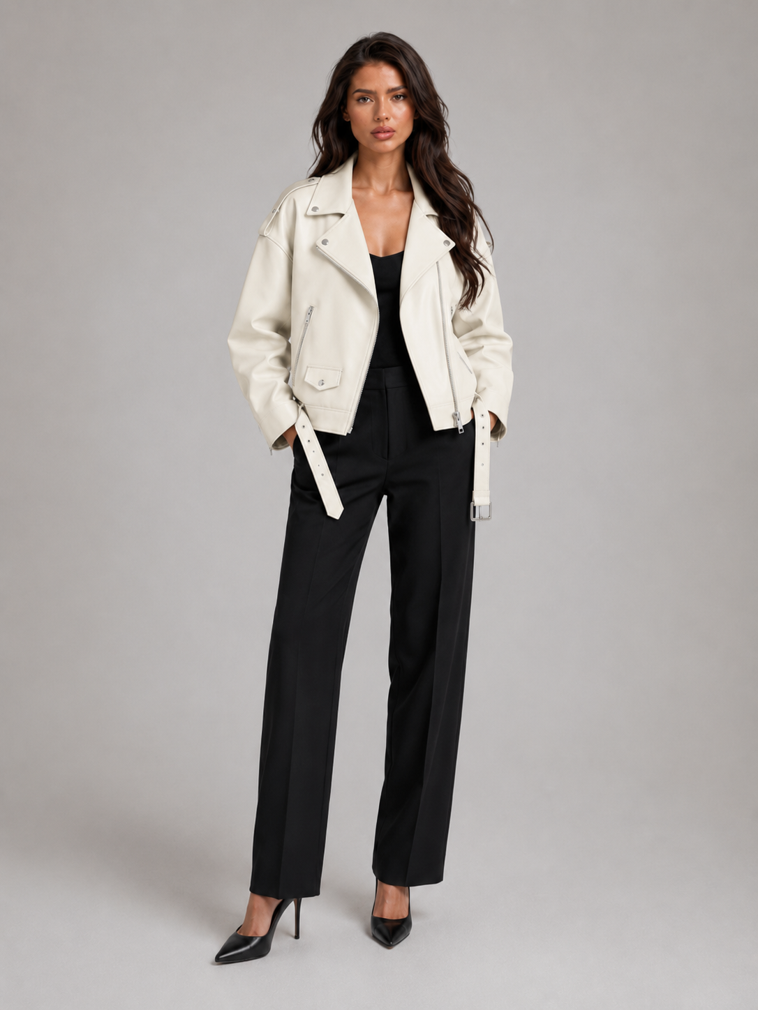 Oversized Biker Jacket in Synthetic Leather for Women