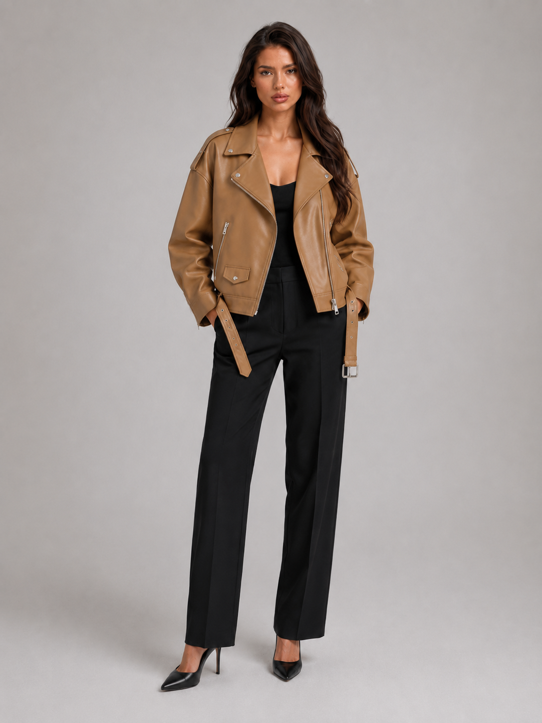 Oversized Biker Jacket in Synthetic Leather for Women