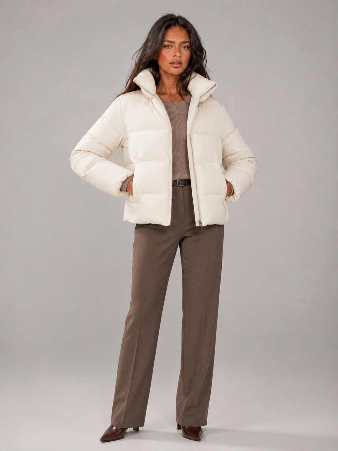Front-zip Jacket with Belt for Women
