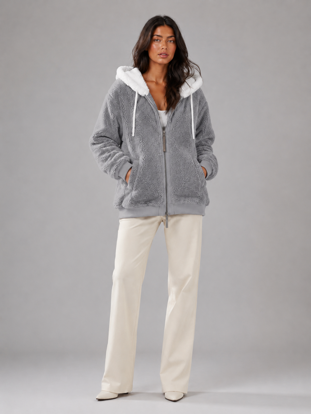 Padded Hooded Jacket with Sherpa Lining for Women