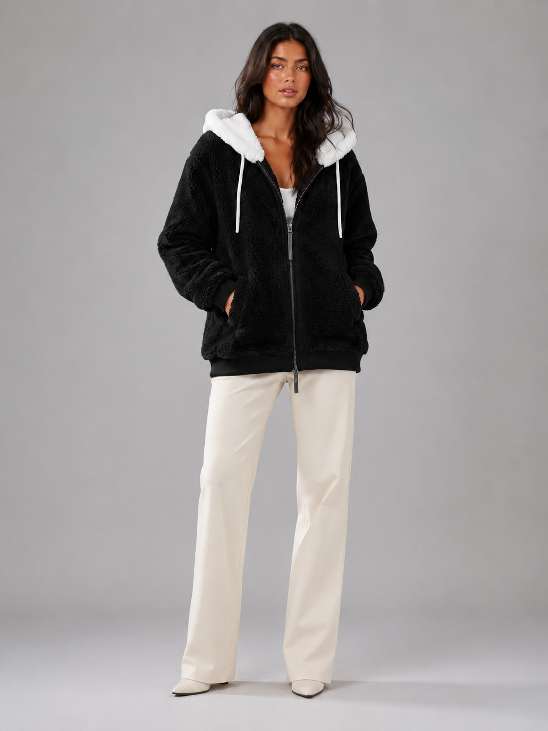 Padded Hooded Jacket with Sherpa Lining for Women