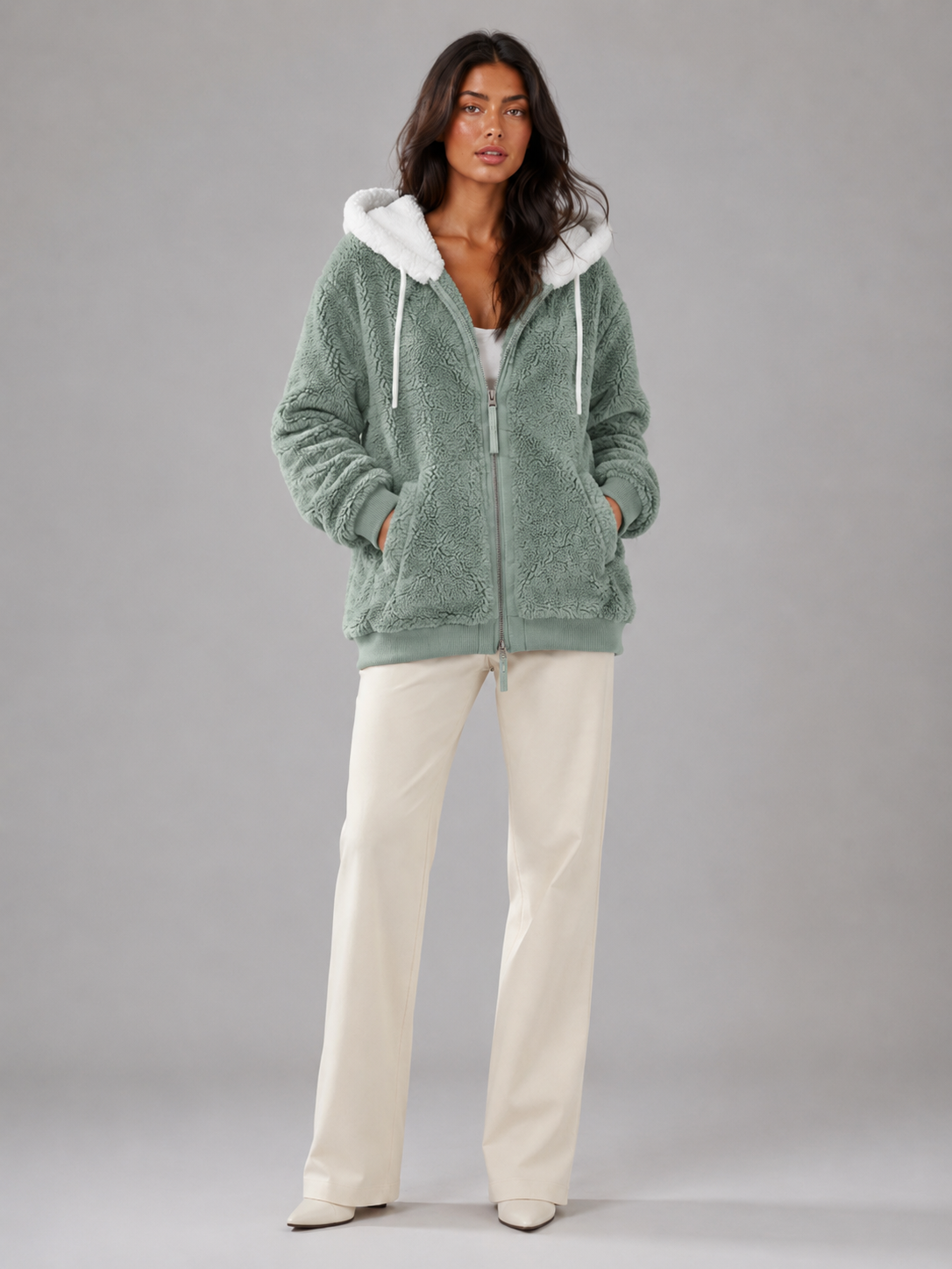 Padded Hooded Jacket with Sherpa Lining for Women