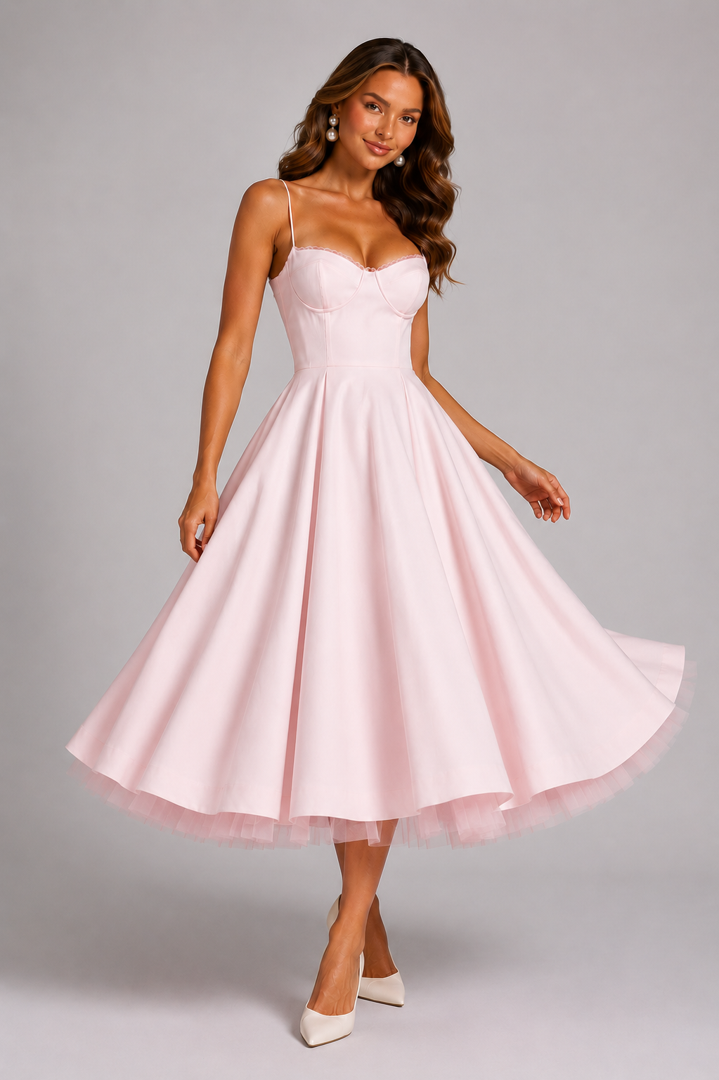 Women’s Corset Midi Dress with Full Skirt for Weddings & Special Occasions