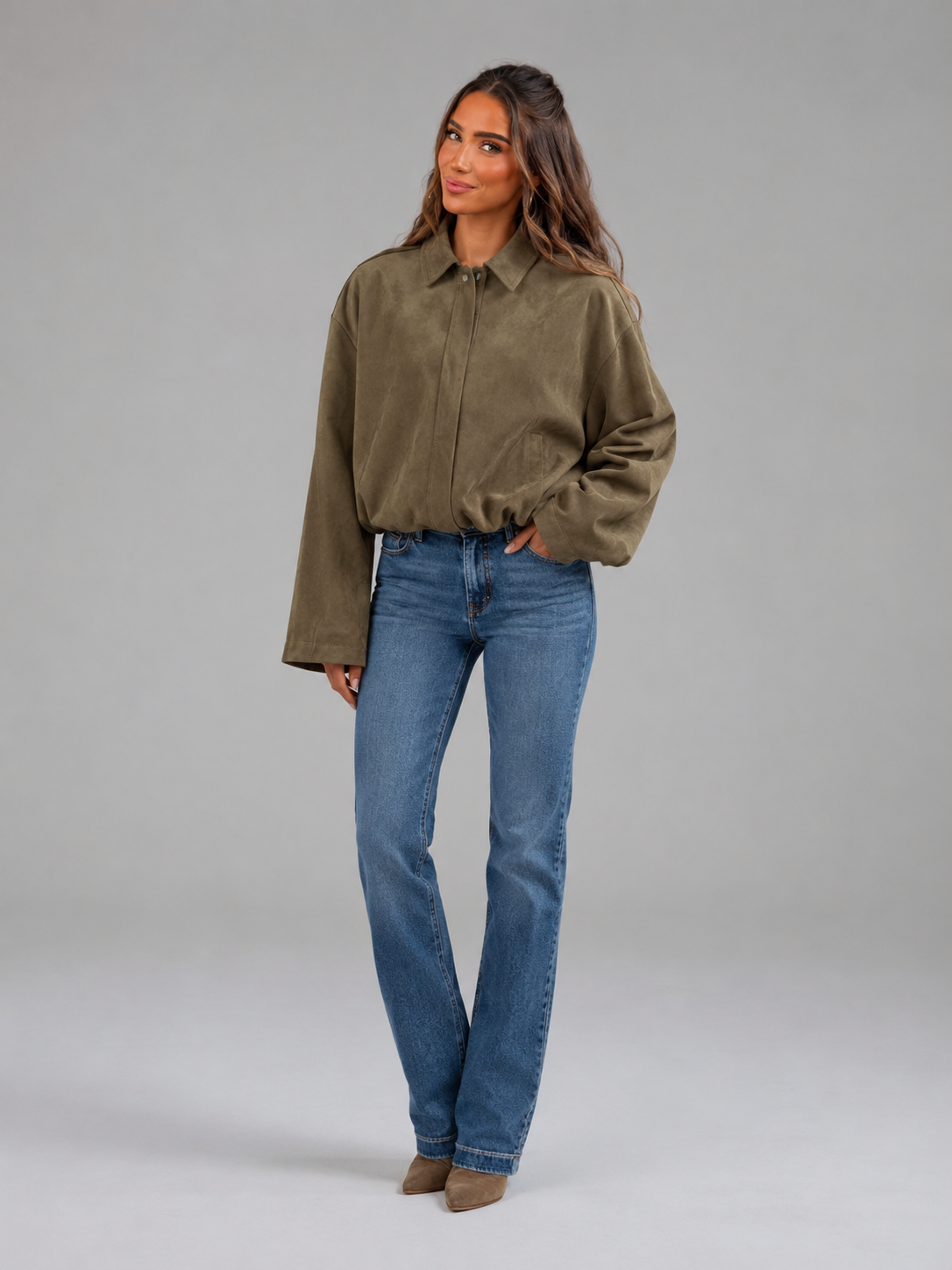 Oversized Synthetic Suede Shirt Jacket for Women Autumn
