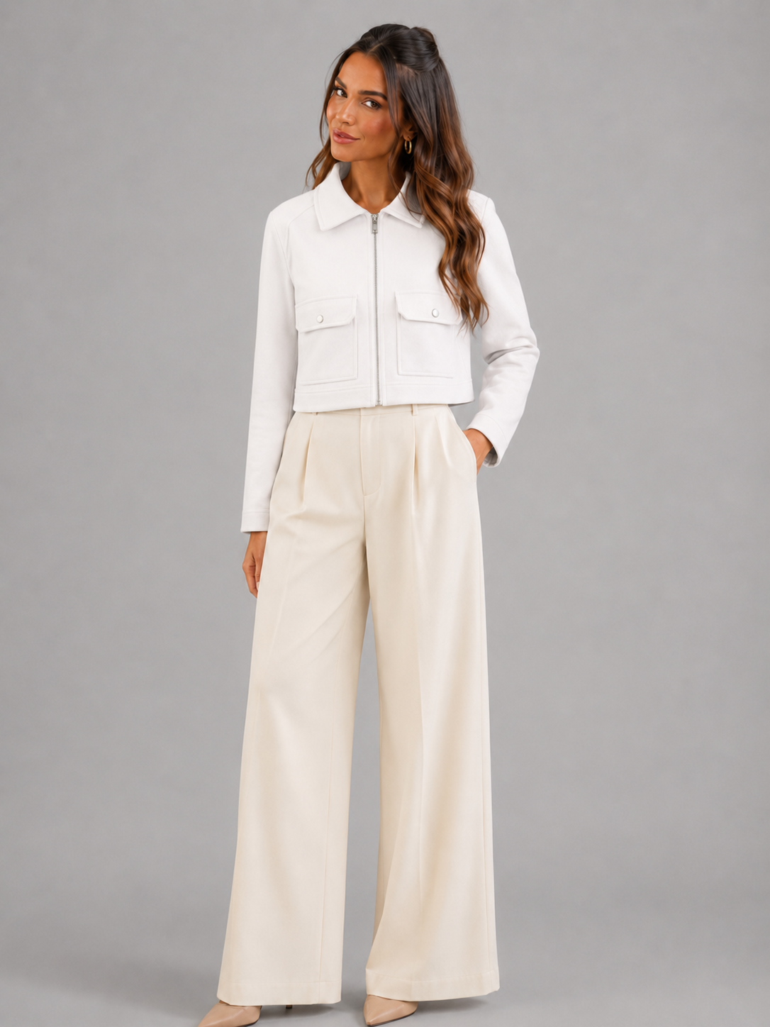Women's Cropped Synthetic Leather Utility Jacket for Autumn
