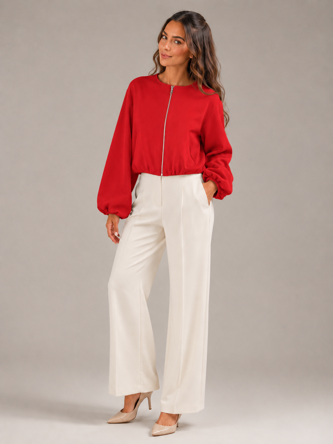 Short zip bomber jacket for women