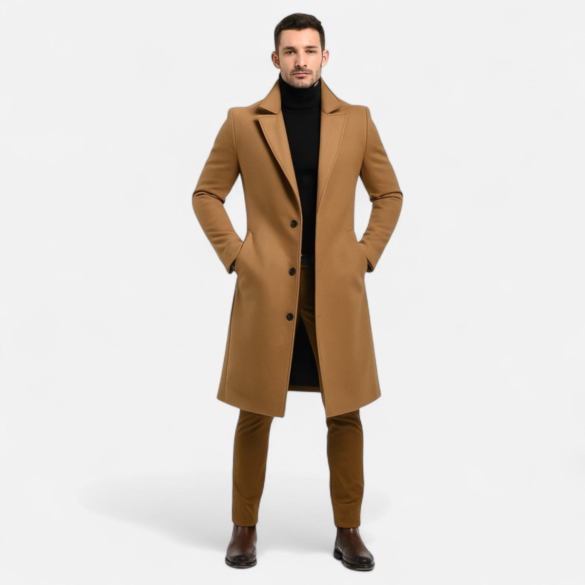 Men's Classic Single-Breasted Coat – Structured Formal Design