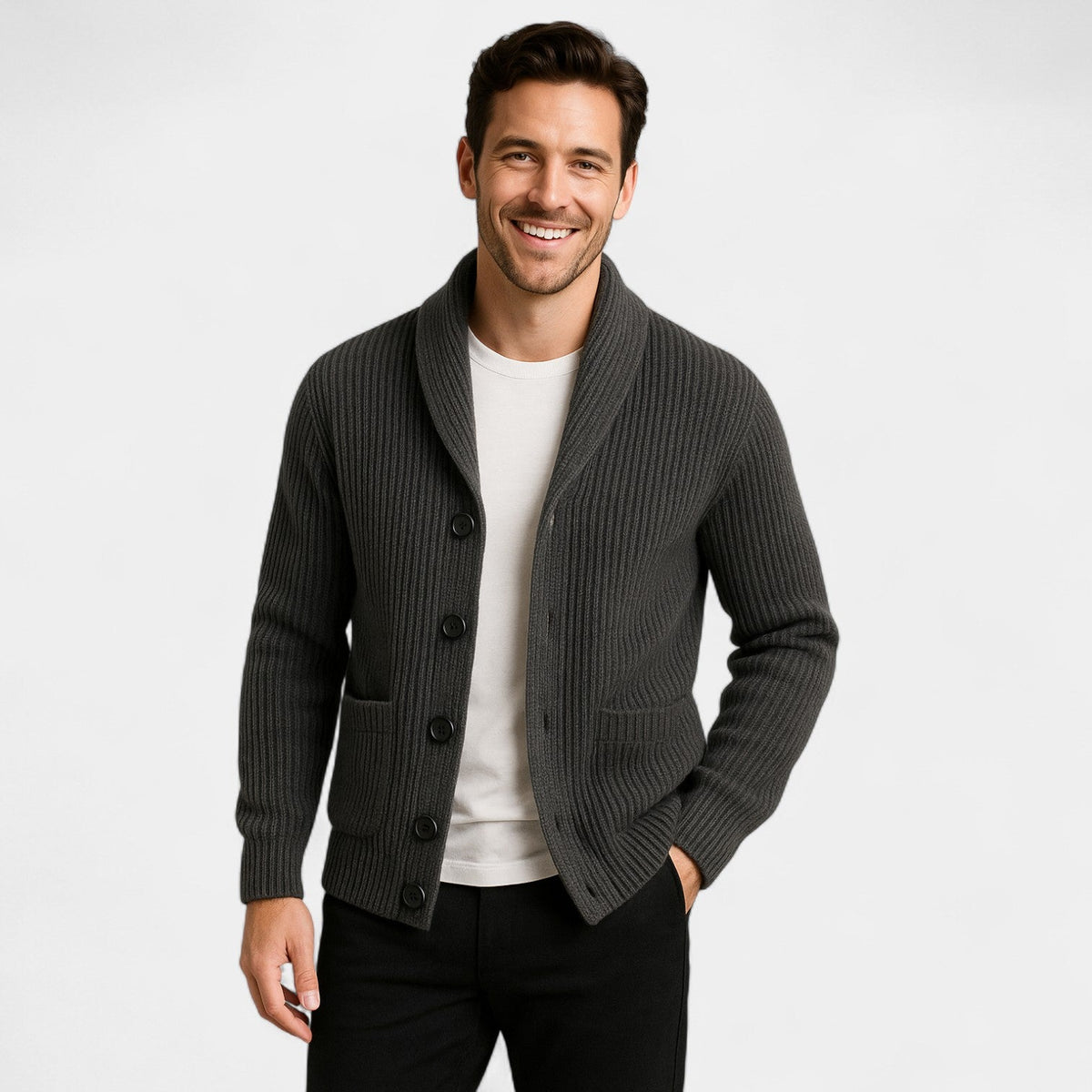 Men's Button-Front Knitted Vest - Stand Collar