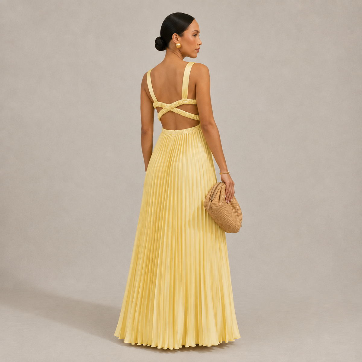 Women's Wedding Guest Dresses Pleated Maxi Dress V-Neck