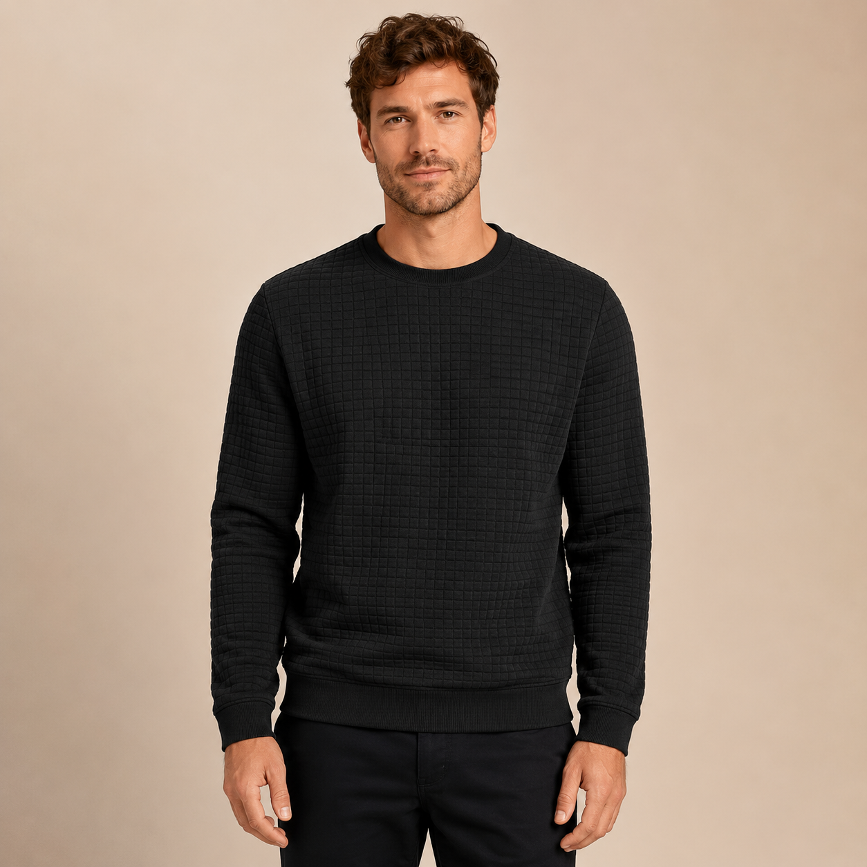 Men's Padded Jumper - Sweater with Round Neck and Long Sleeves