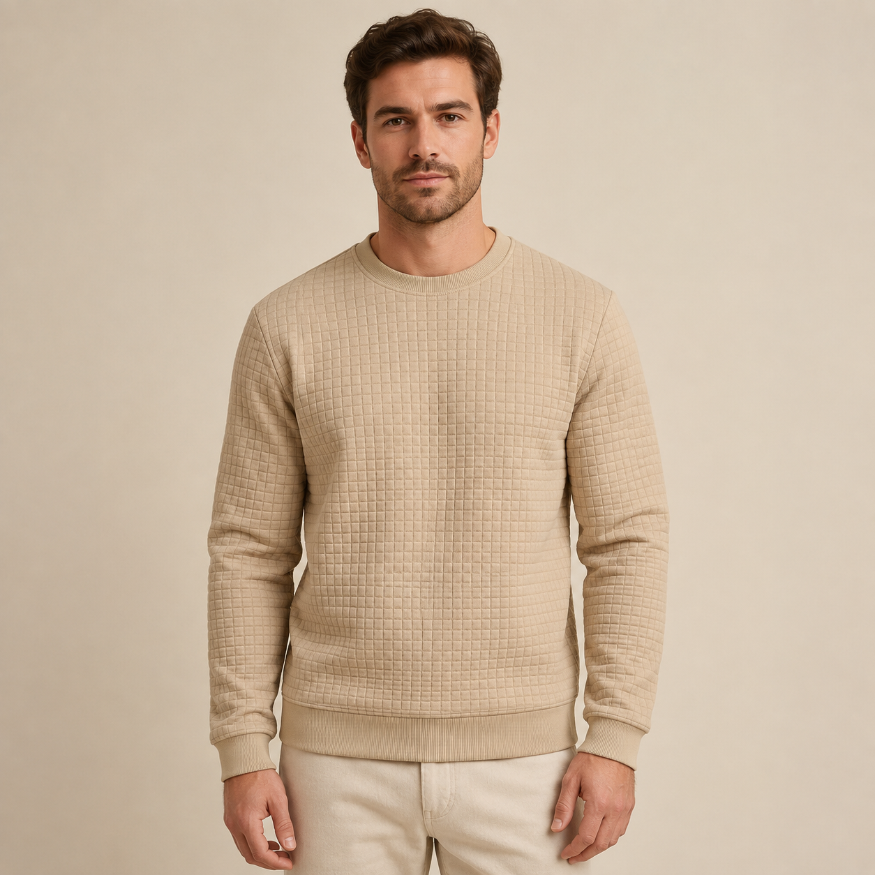 Men's Padded Jumper - Sweater with Round Neck and Long Sleeves