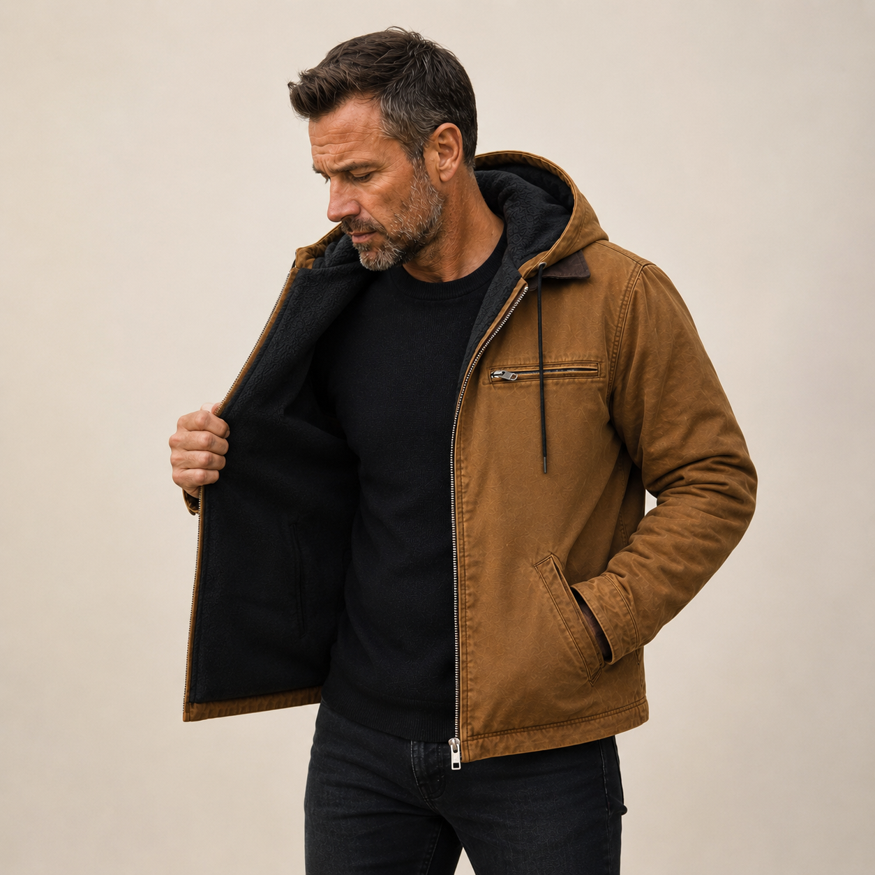 Men’s Hooded Canvas Jacket – Rugged Utility Style