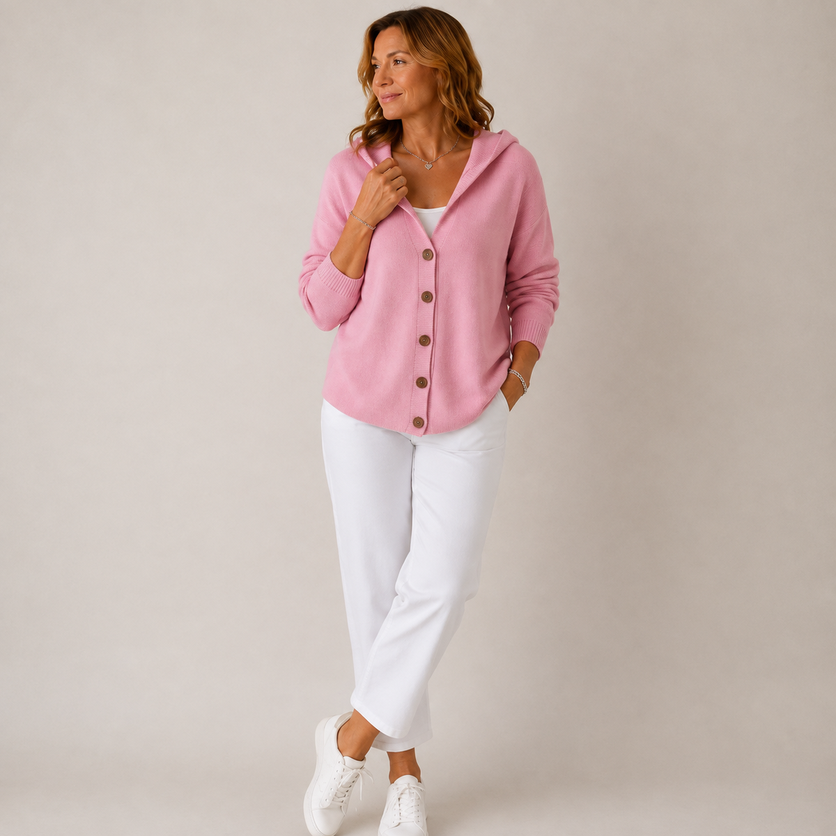 Women’s Hooded Button Cardigan – Soft Relaxed Knit