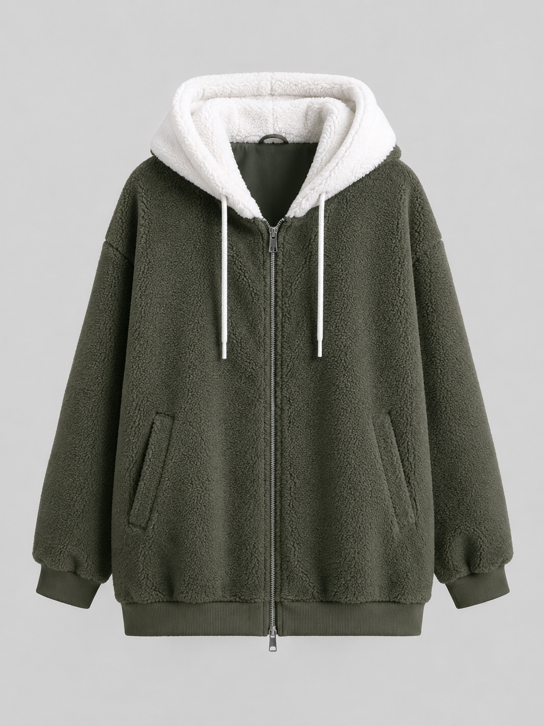 Padded Hooded Jacket with Sherpa Lining for Women
