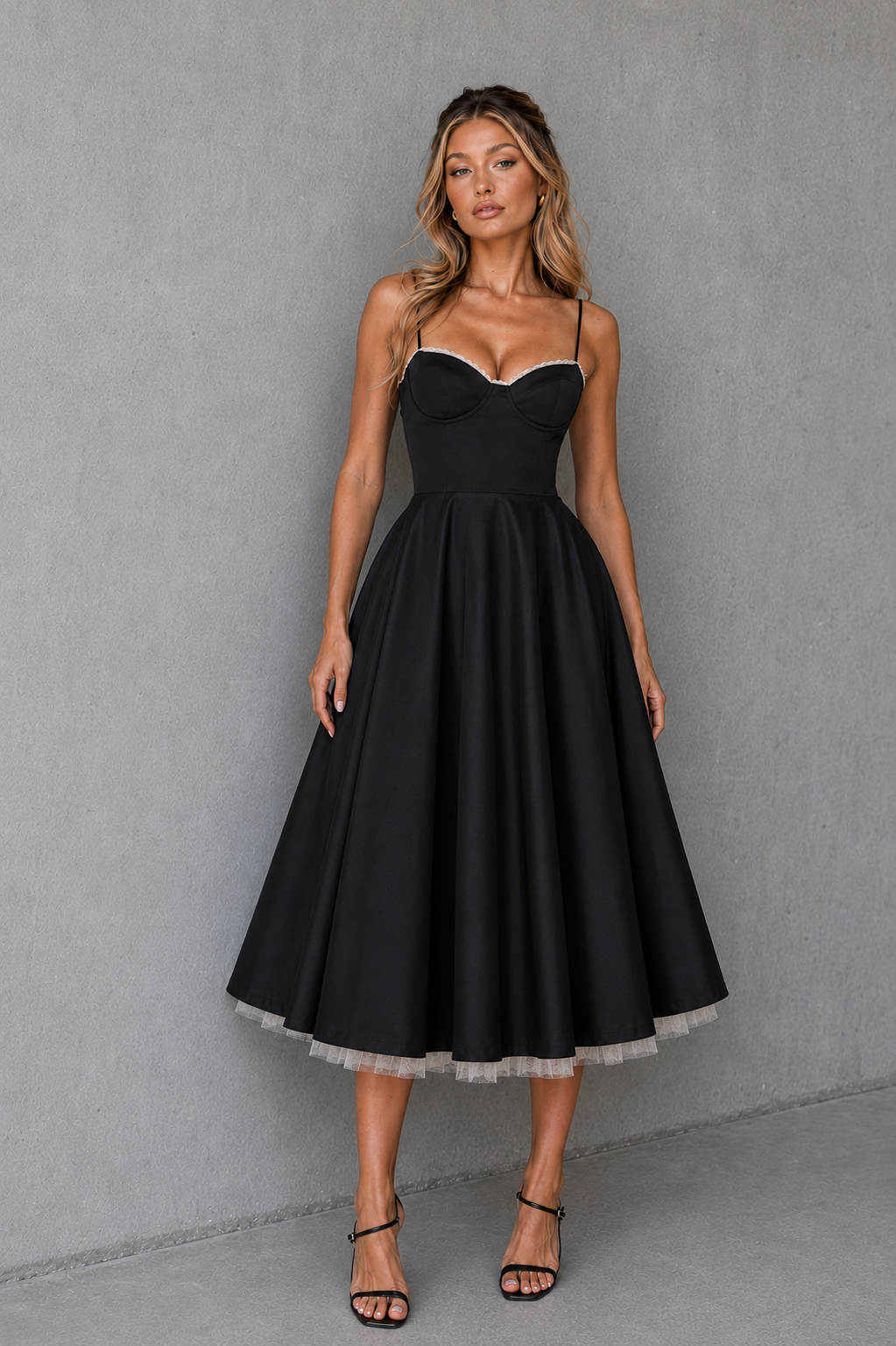Women's Corset Midi Dress with Full Skirt - Wedding Guest & Occasion Wear