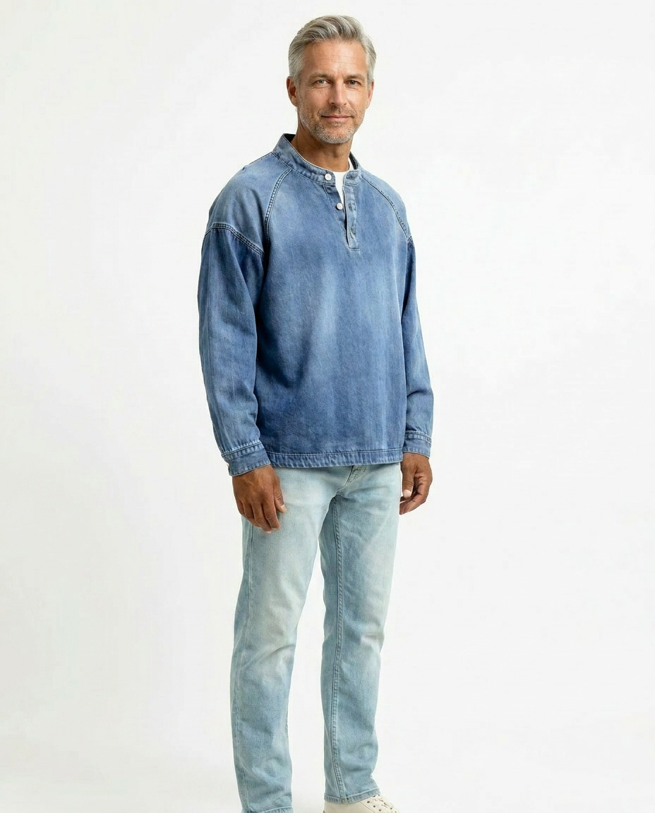 Men’s Vintage Henley Long Sleeve Shirt – Relaxed Faded Look