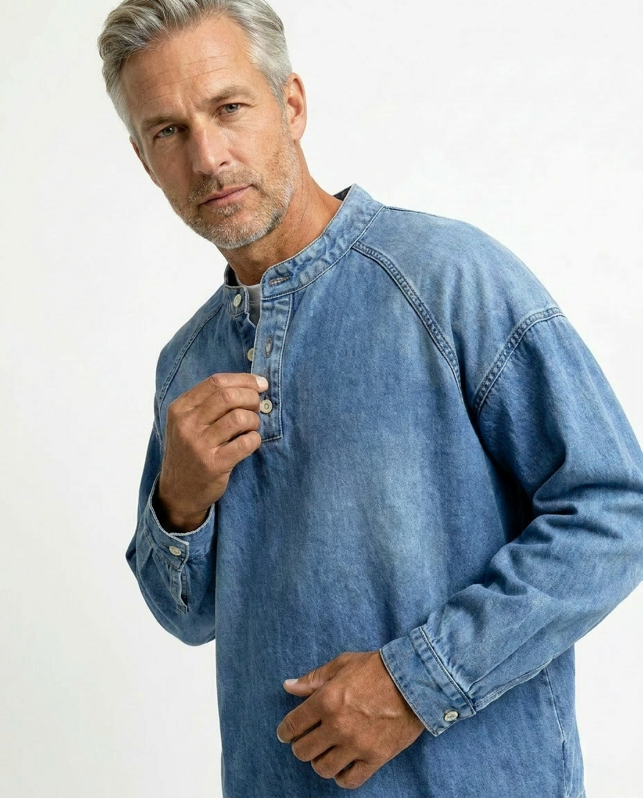 Men’s Vintage Henley Long Sleeve Shirt – Relaxed Faded Look