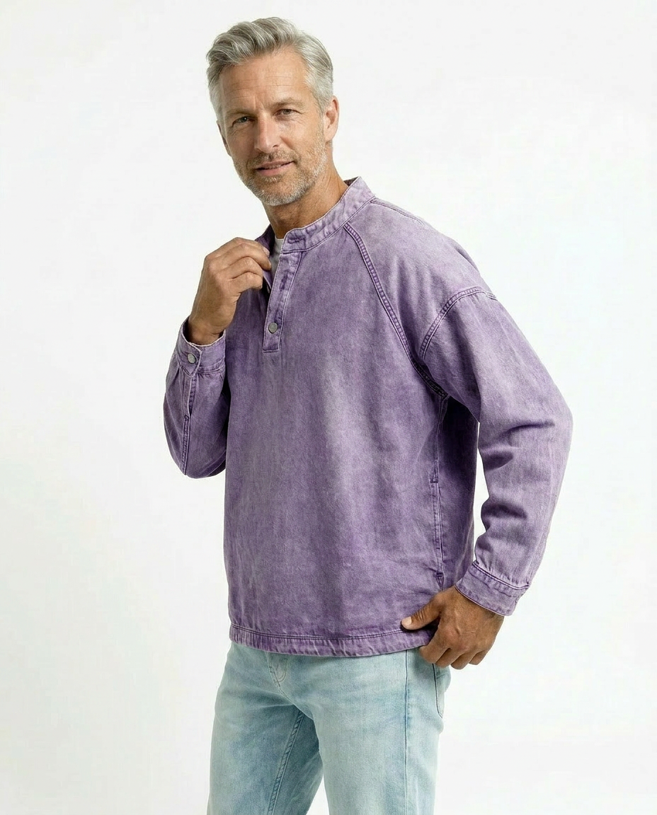 Men’s Vintage Henley Long Sleeve Shirt – Relaxed Faded Look