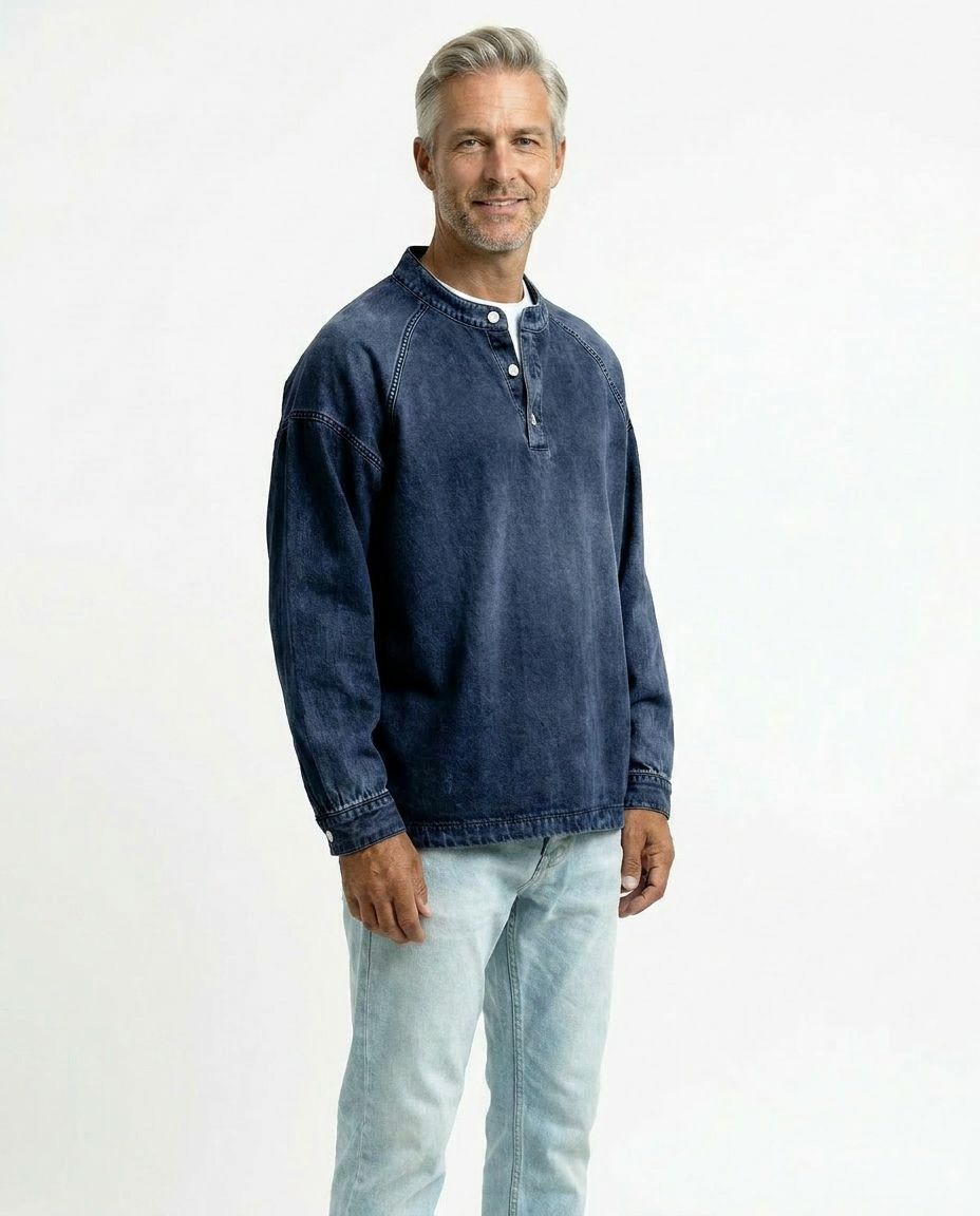 Men’s Vintage Henley Long Sleeve Shirt – Relaxed Faded Look
