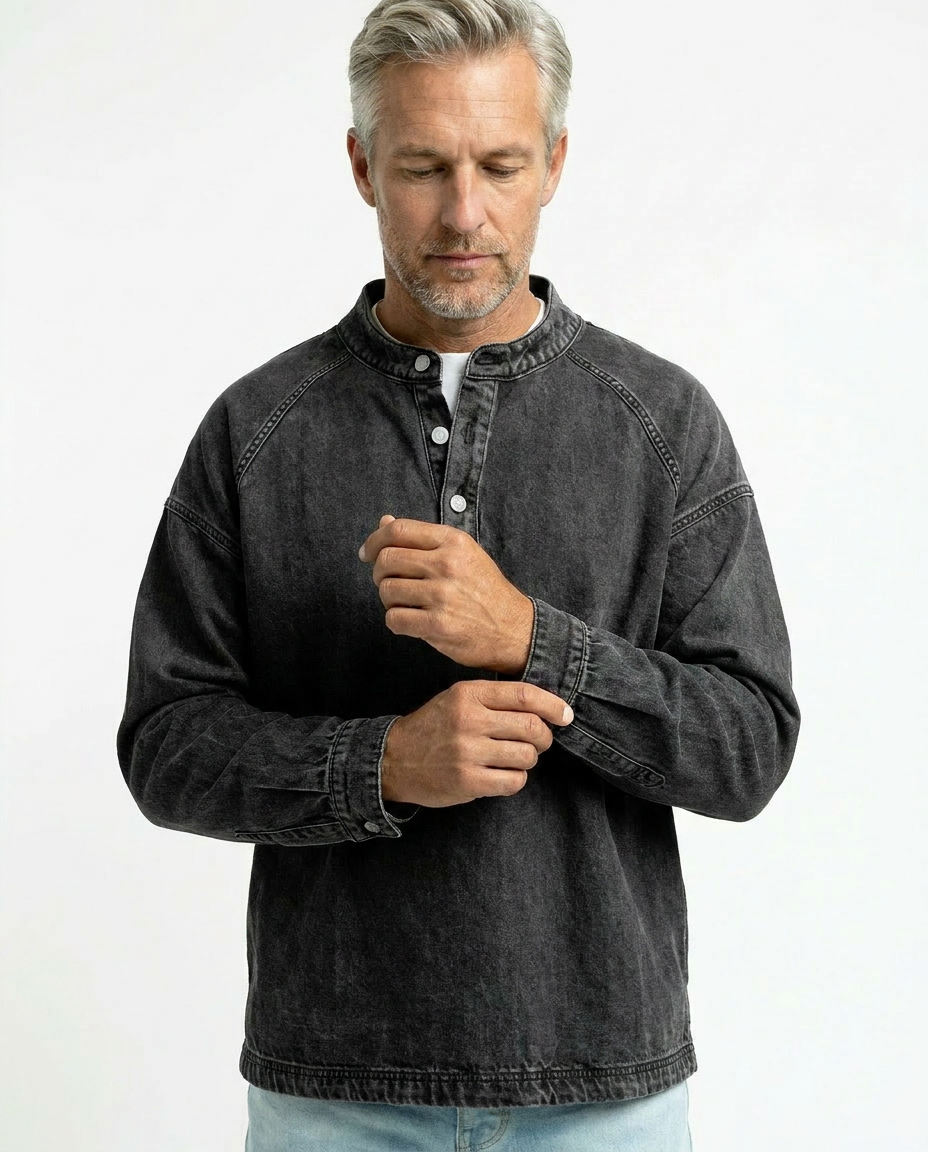 Men’s Vintage Henley Long Sleeve Shirt – Relaxed Faded Look
