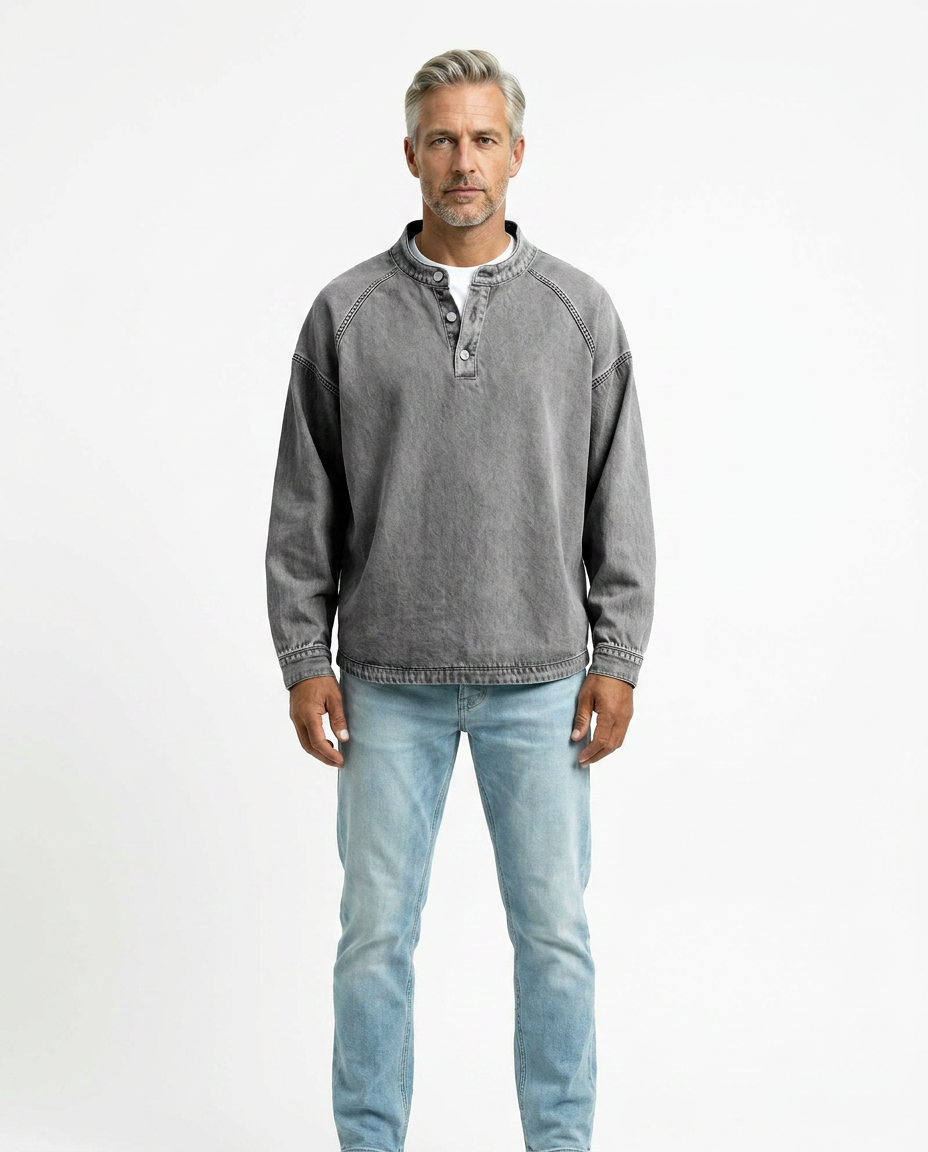 Men’s Vintage Henley Long Sleeve Shirt – Relaxed Faded Look