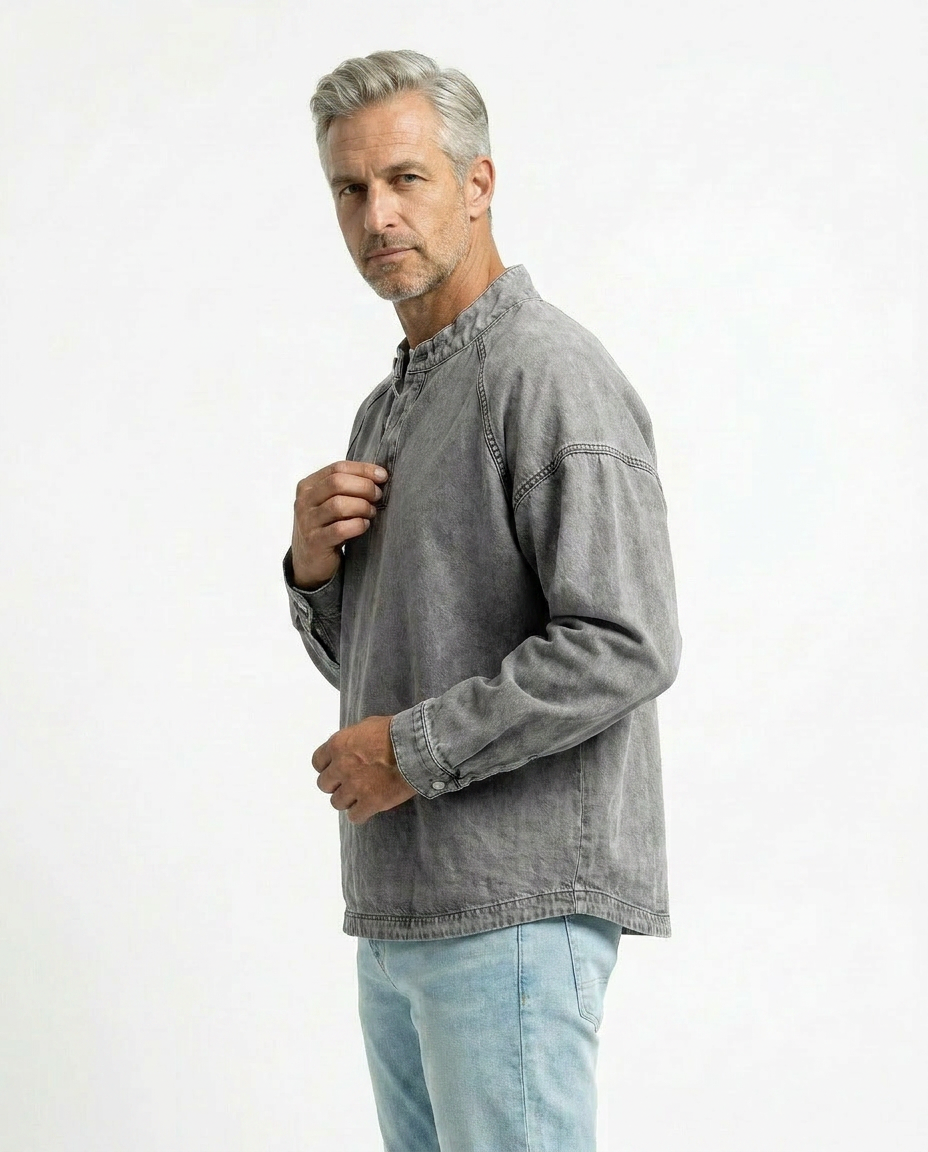 Men’s Vintage Henley Long Sleeve Shirt – Relaxed Faded Look