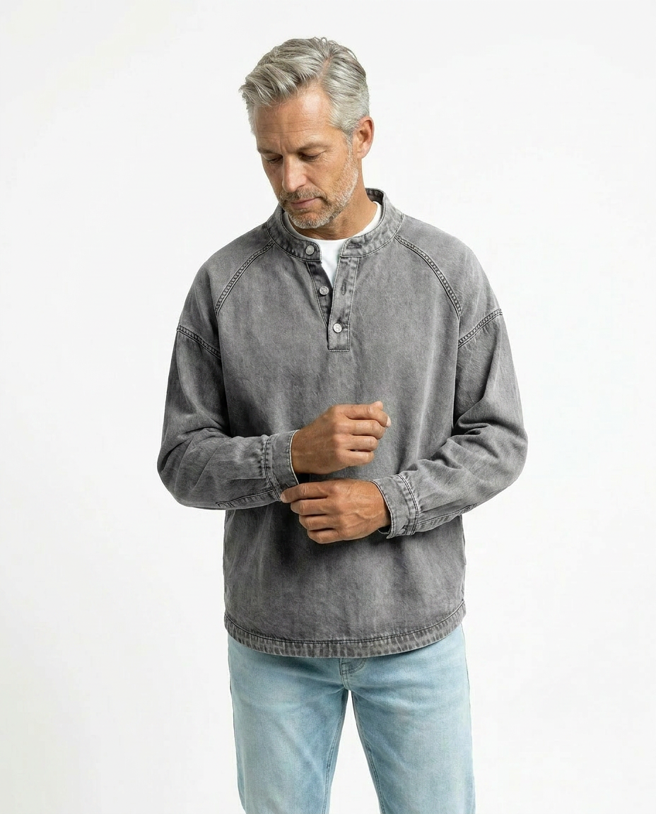 Men’s Vintage Henley Long Sleeve Shirt – Relaxed Faded Look