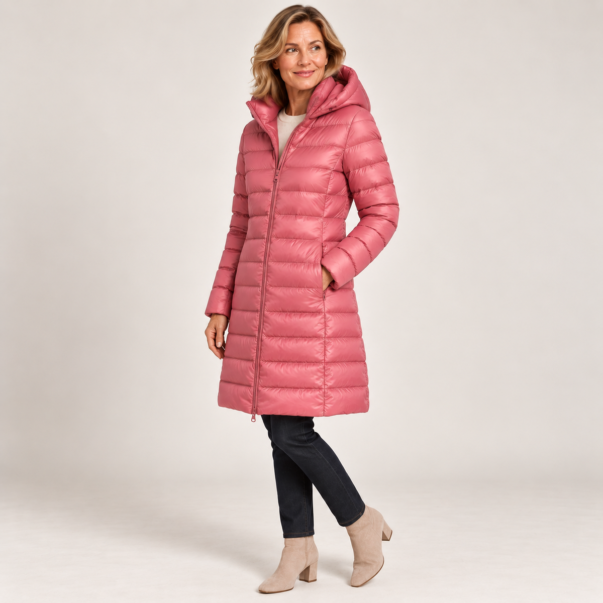 Women's Lightweight Longline Puffer Jacket – Hooded Autumn Coat