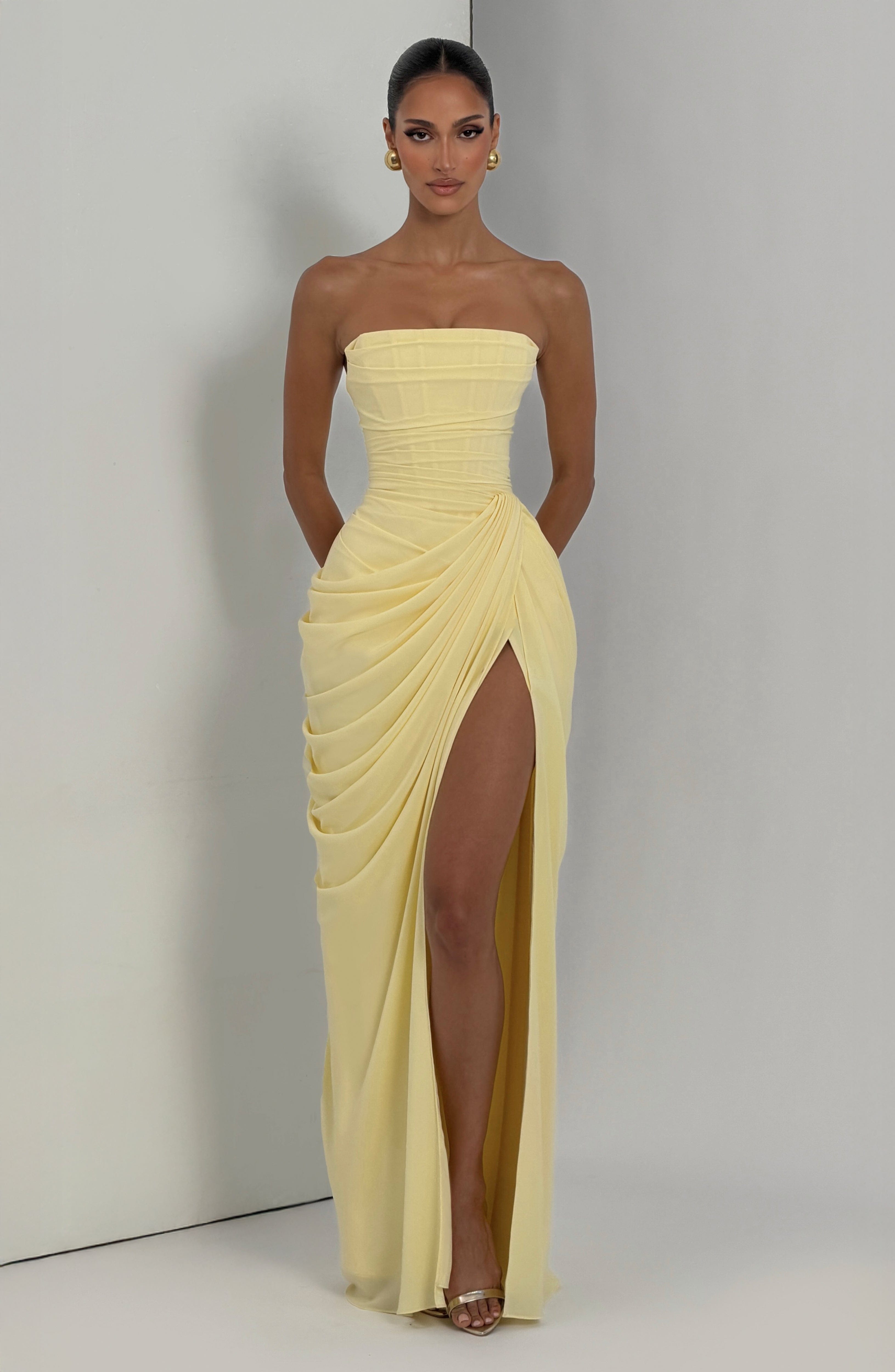 Strapless Maxi Dress with Ruched Waist for Women