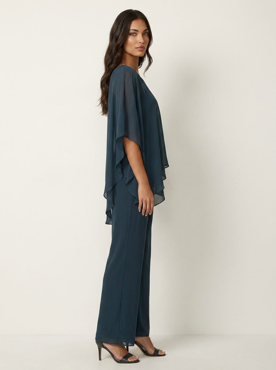 Women's Chiffon Two-Piece Set - Cold-Shoulder Top & Wide-Leg Trousers