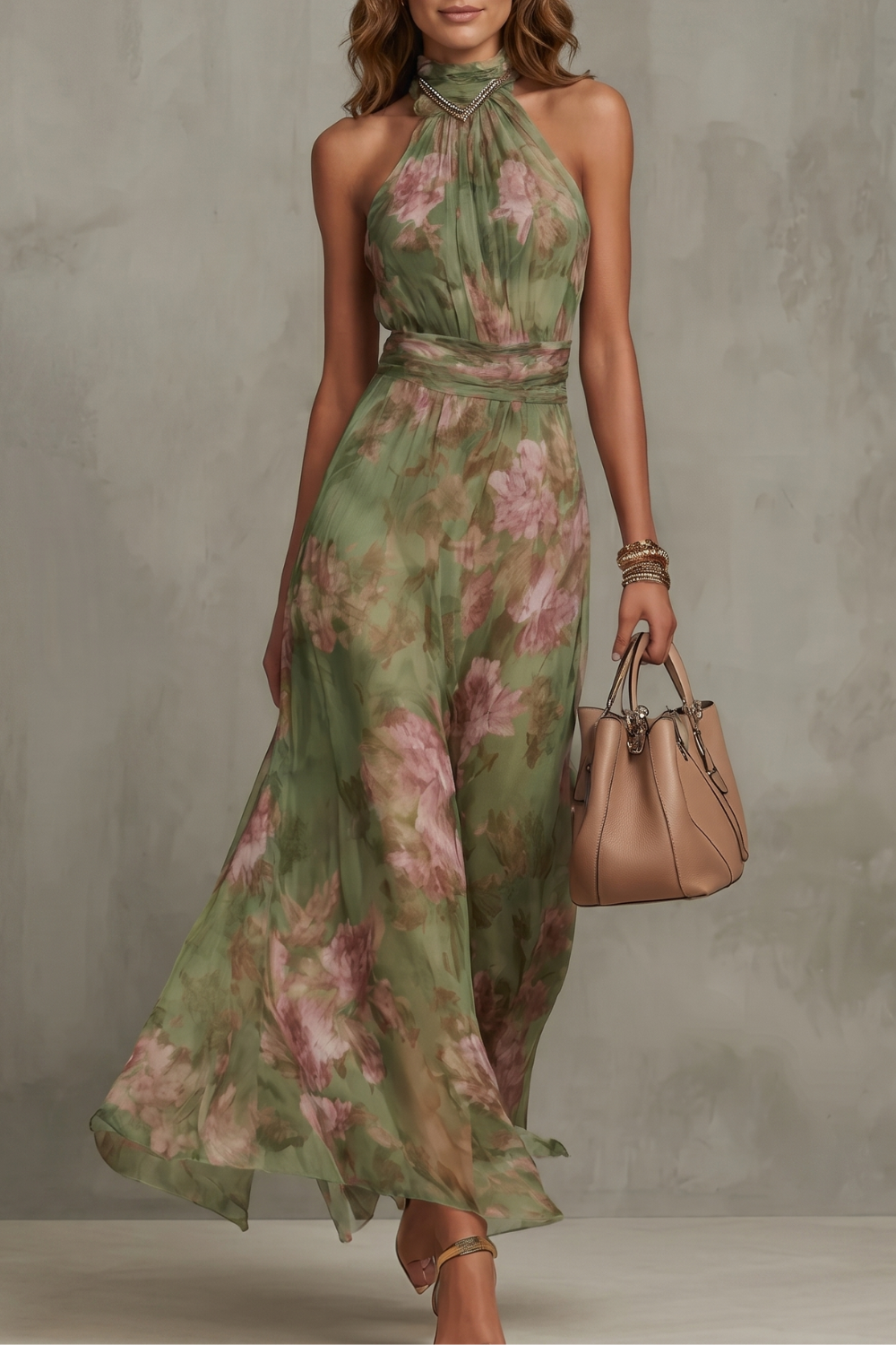 Women's Floral Halter Maxi Dress – Flowing Occasion Style