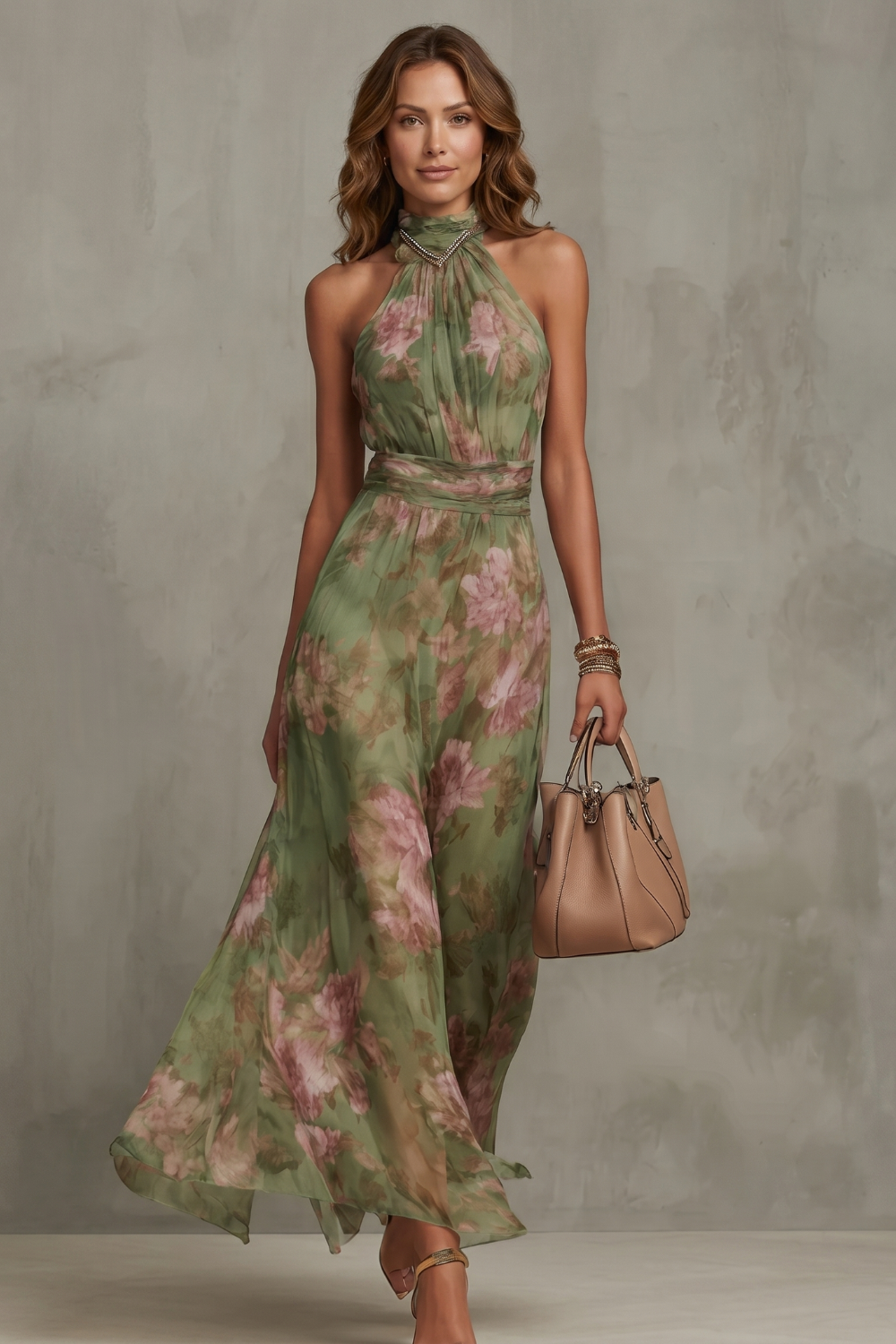 Women's Floral Halter Maxi Dress – Flowing Occasion Style