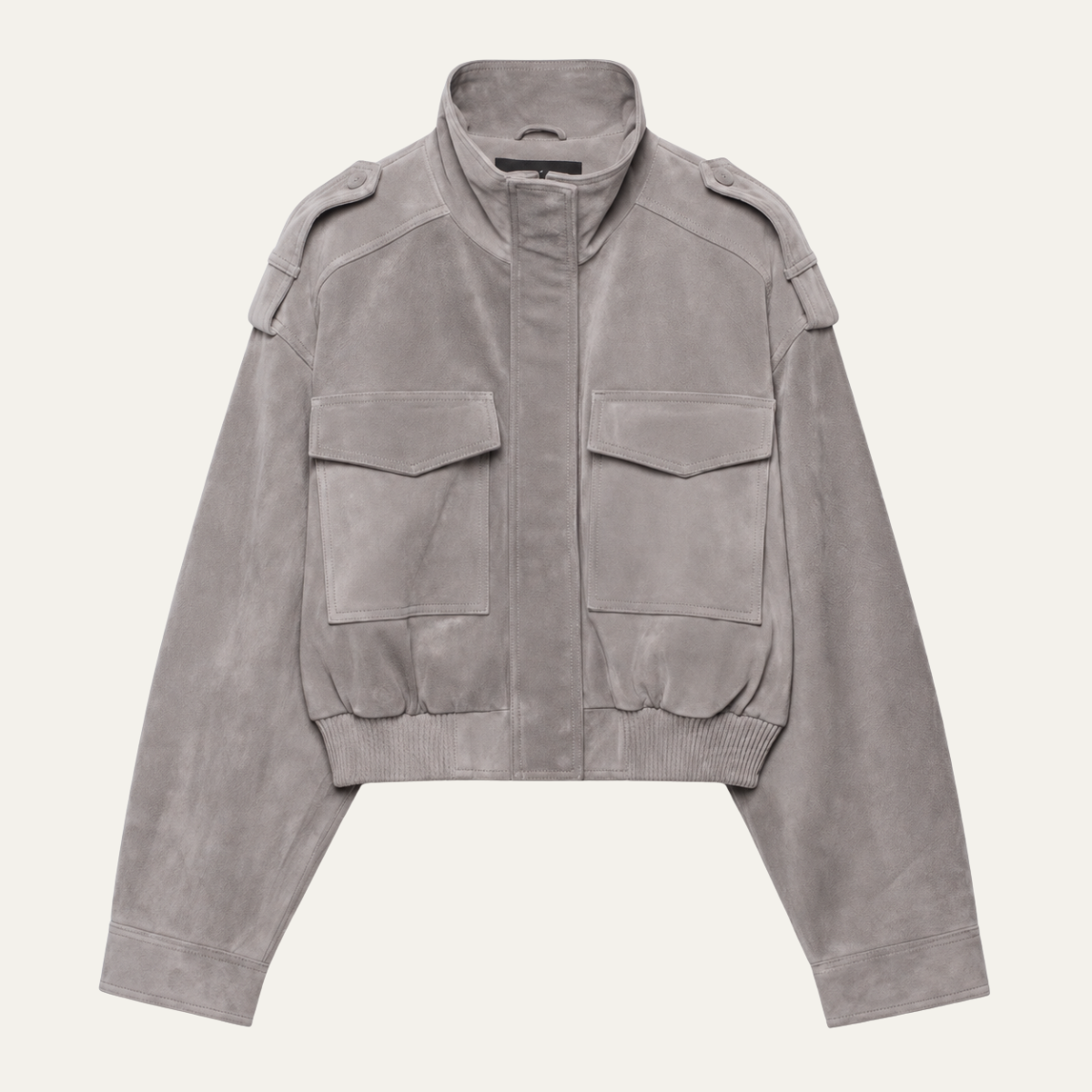 Women's Gray Suede Bomber, Short Length