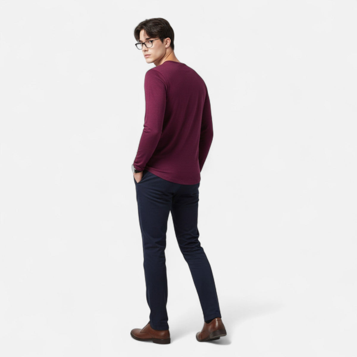 Men's Long Sleeve Cotton Henley – Slim Fit Button Neck Shirt