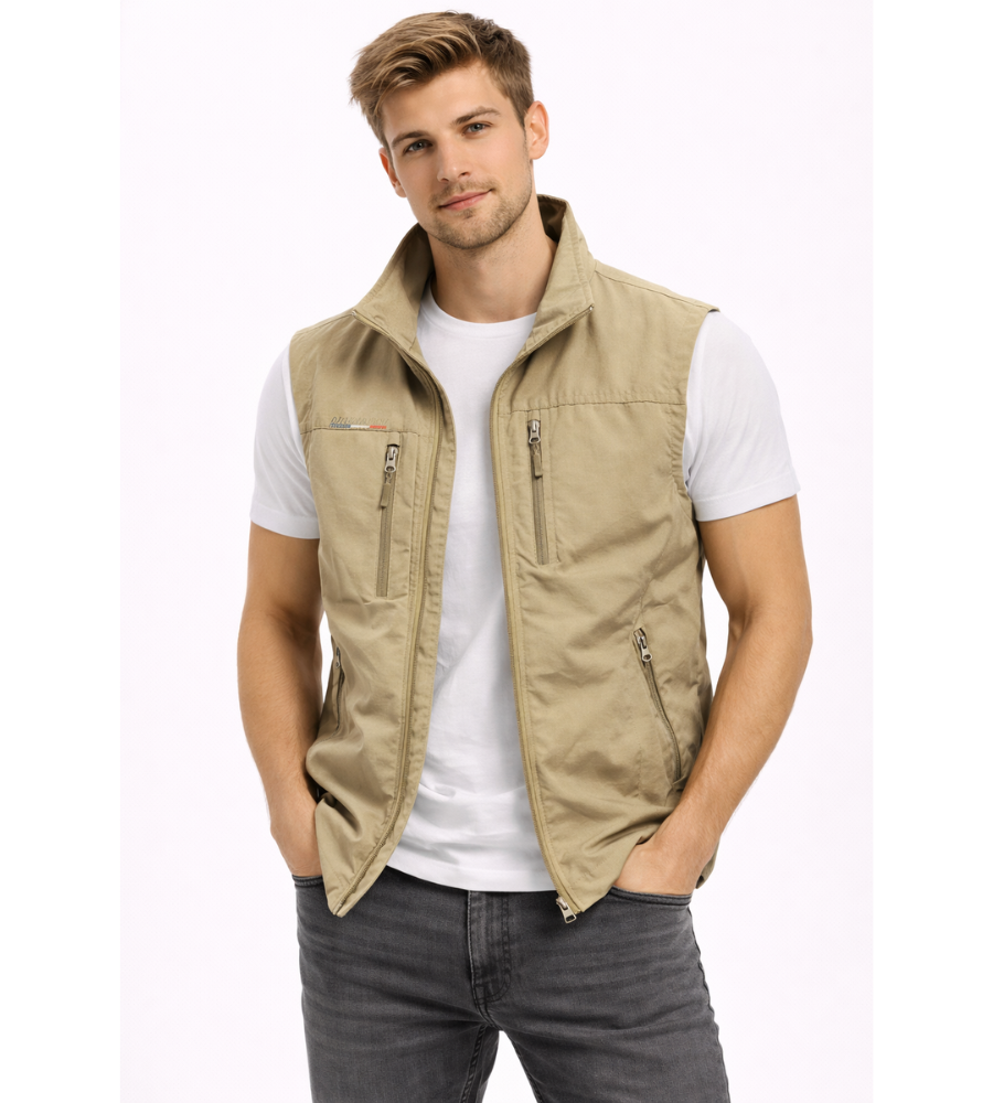 Men's Bodywarmer with Zip and Stand-Up Collar Outdoor Vest