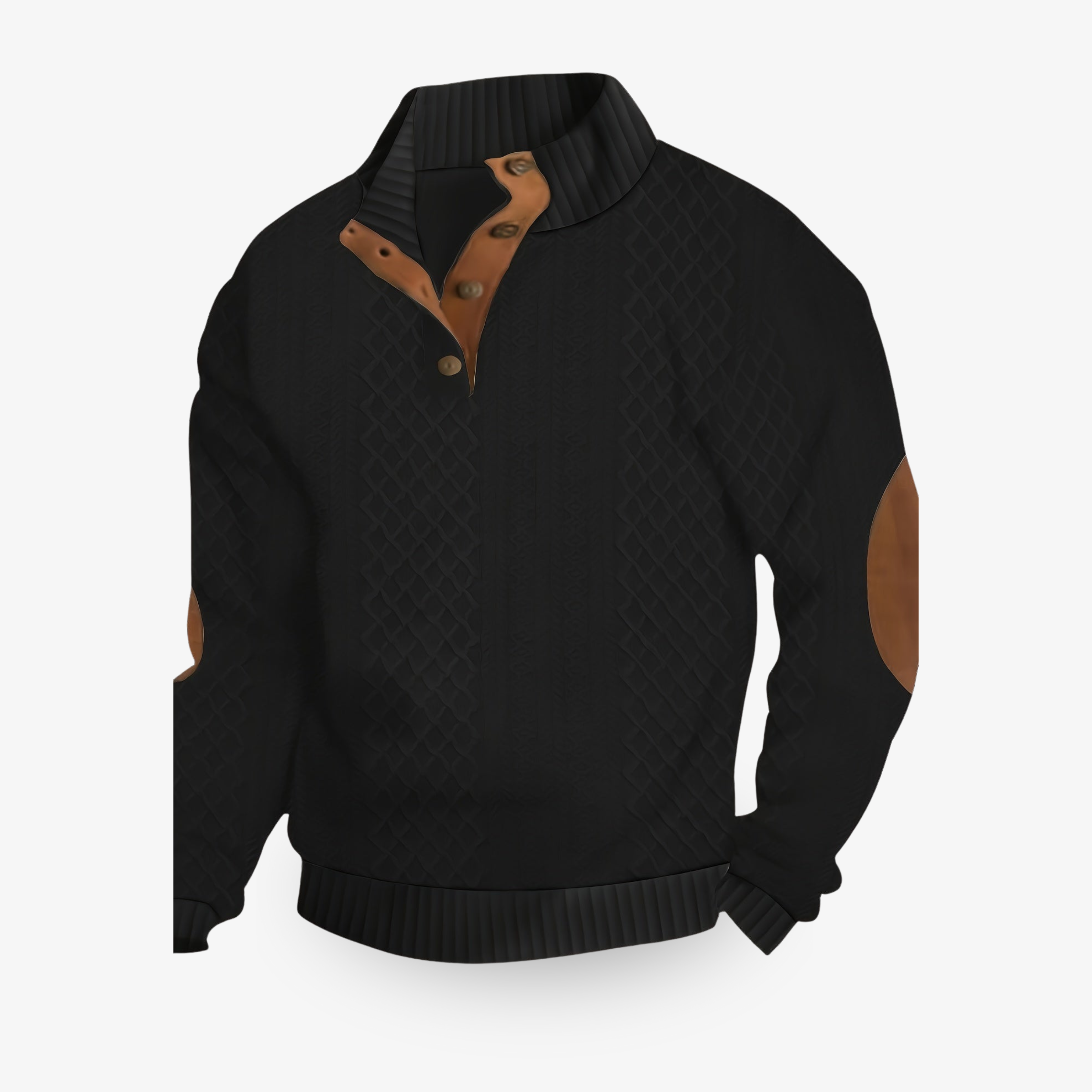 Men's Cable Knit Jumper – High Collar with Elbow Patches