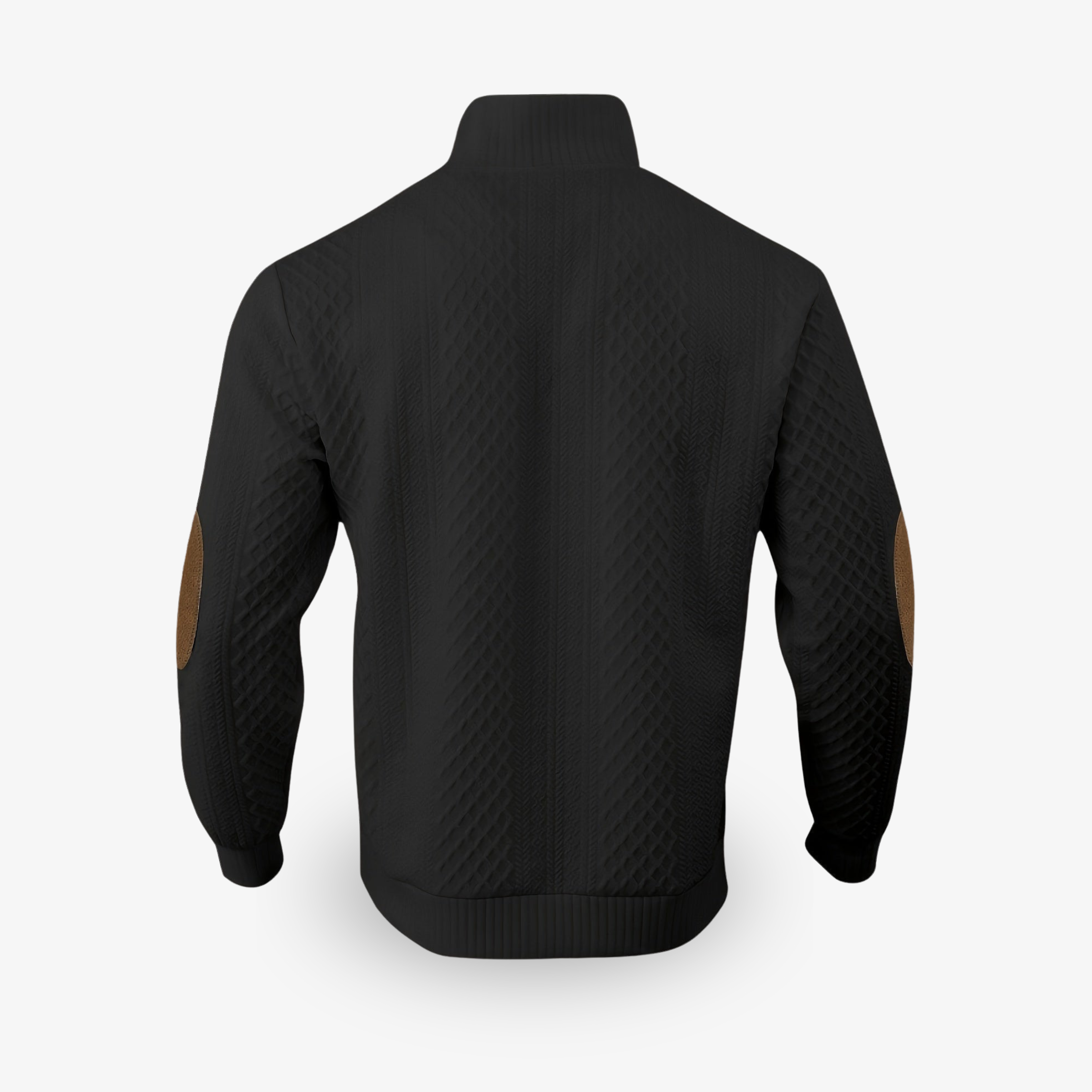 Men's Cable Knit Jumper – High Collar with Elbow Patches