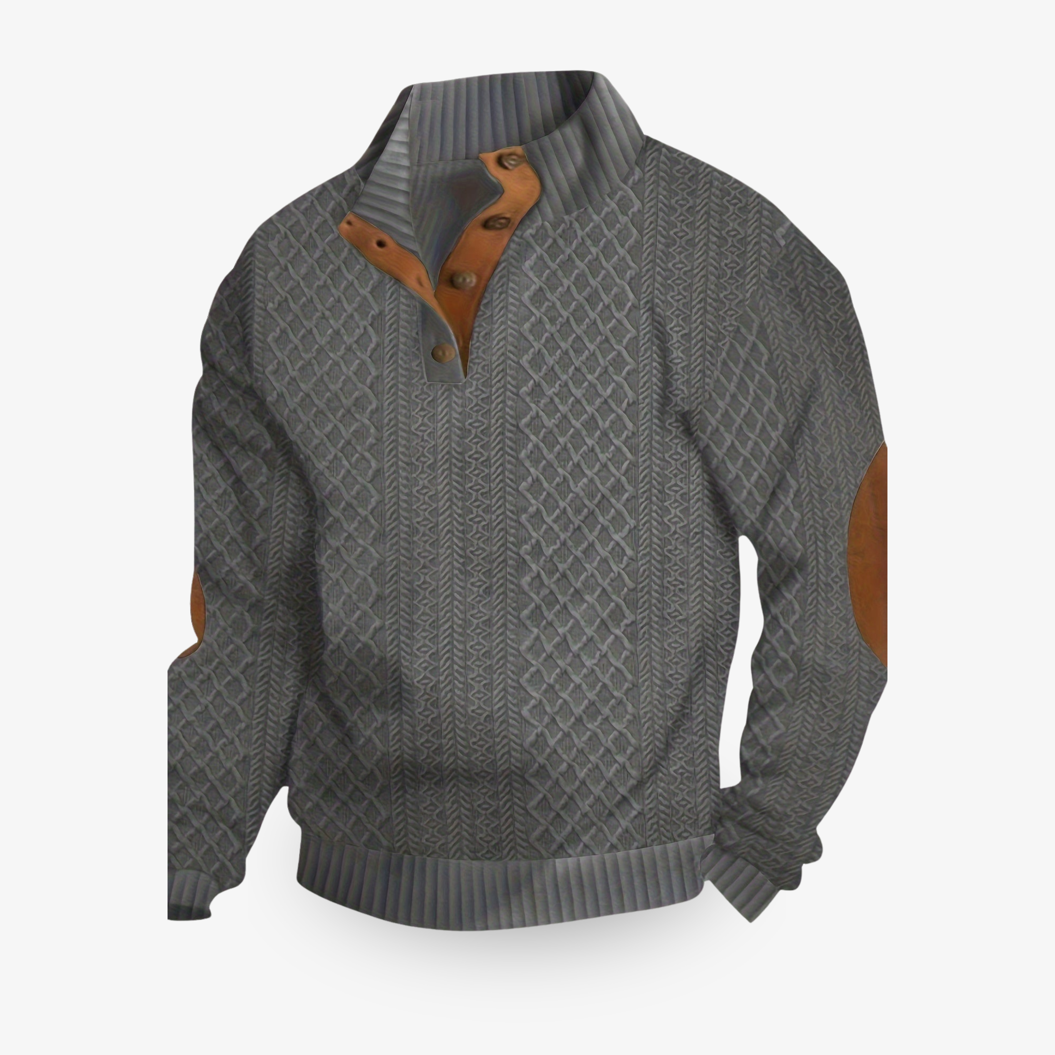 Men's Cable Knit Jumper – High Collar with Elbow Patches