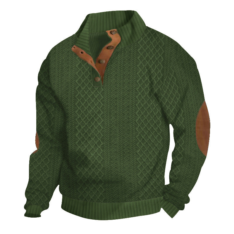 Men's Cable Knit Jumper – High Collar with Elbow Patches