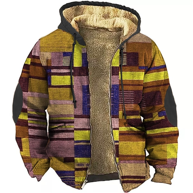 Men's Patchwork Gilet with Warm Fleece Lining and Hood