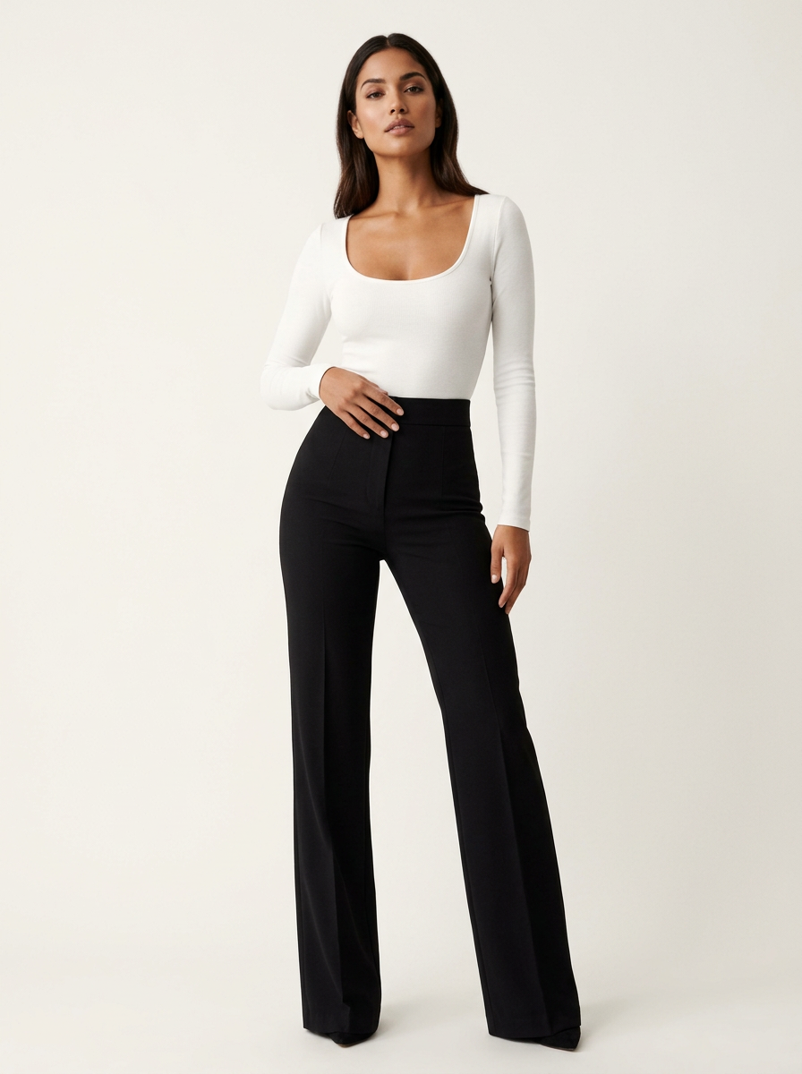 Women's High-Waisted Flared Trousers - Elegant Fit